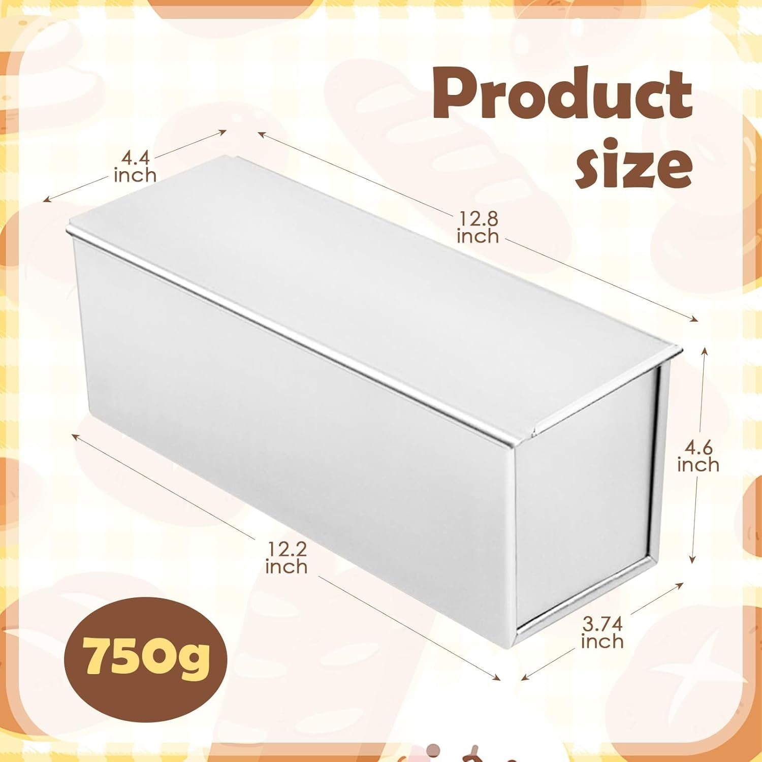 SKTMH 750G Loaf Pan with Cover, Bakeware Aluminized Steel Pullman Baking Mould Cake Toast Bread Mold, Nonstick & Quick Release Coating for Baking Bread Toast for Home Baking (13 X 4 Inch) image number 6