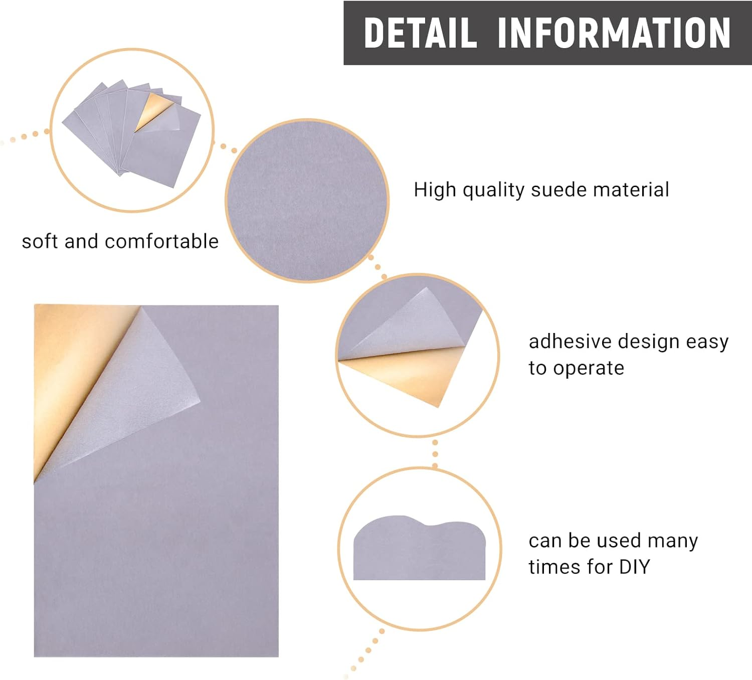 6 Pieces Stick-On Faux Suede Soles for Dance Shoes, Friction-Reducing to Easy Rotation and Sliding on Indoor Floors, Grey, 12 X 8 image number 5