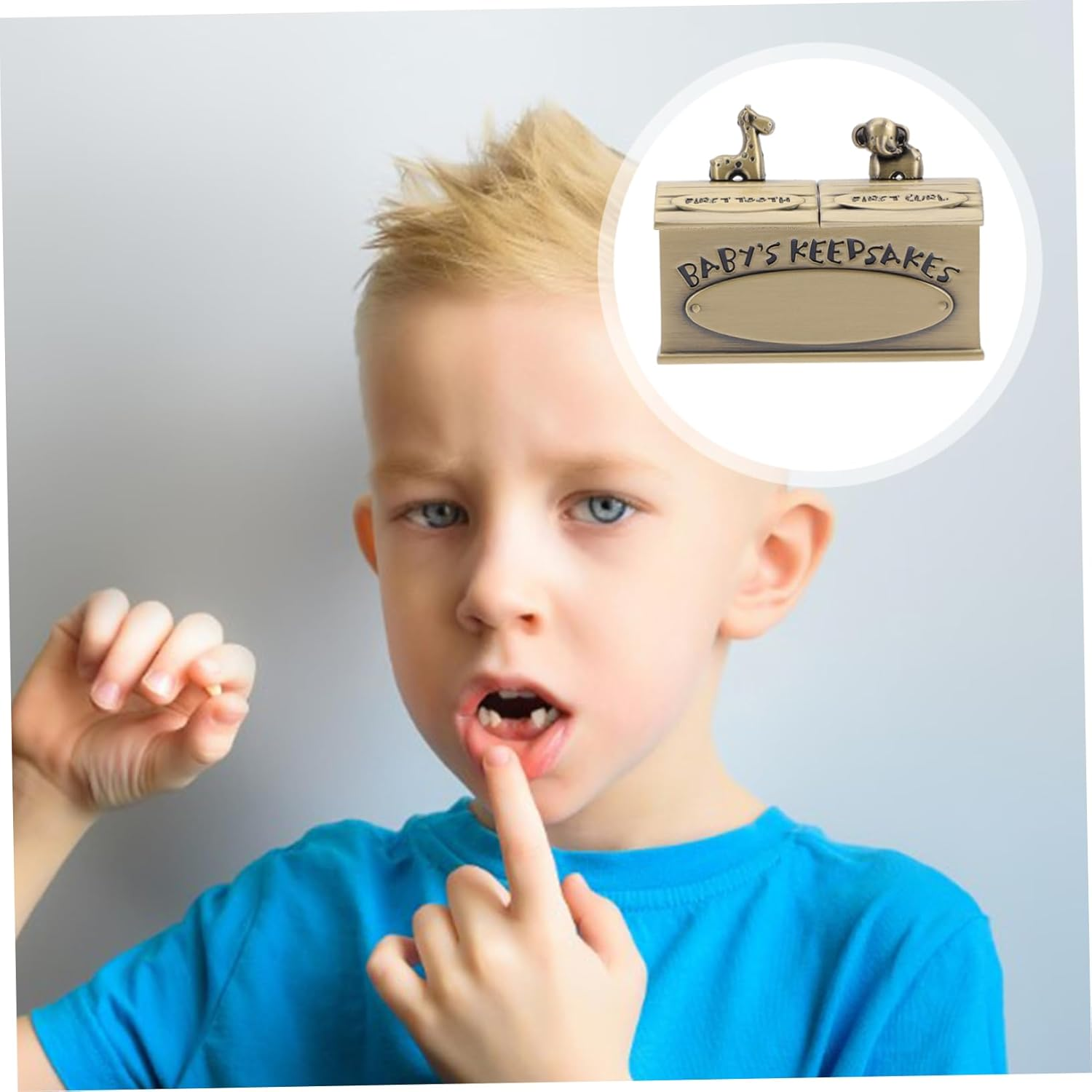 Keepsake Box for First Tooth and Lanugo Metal Tooth Container for Newborn Durable and Safe Storage Organizer Retro Style image number 5
