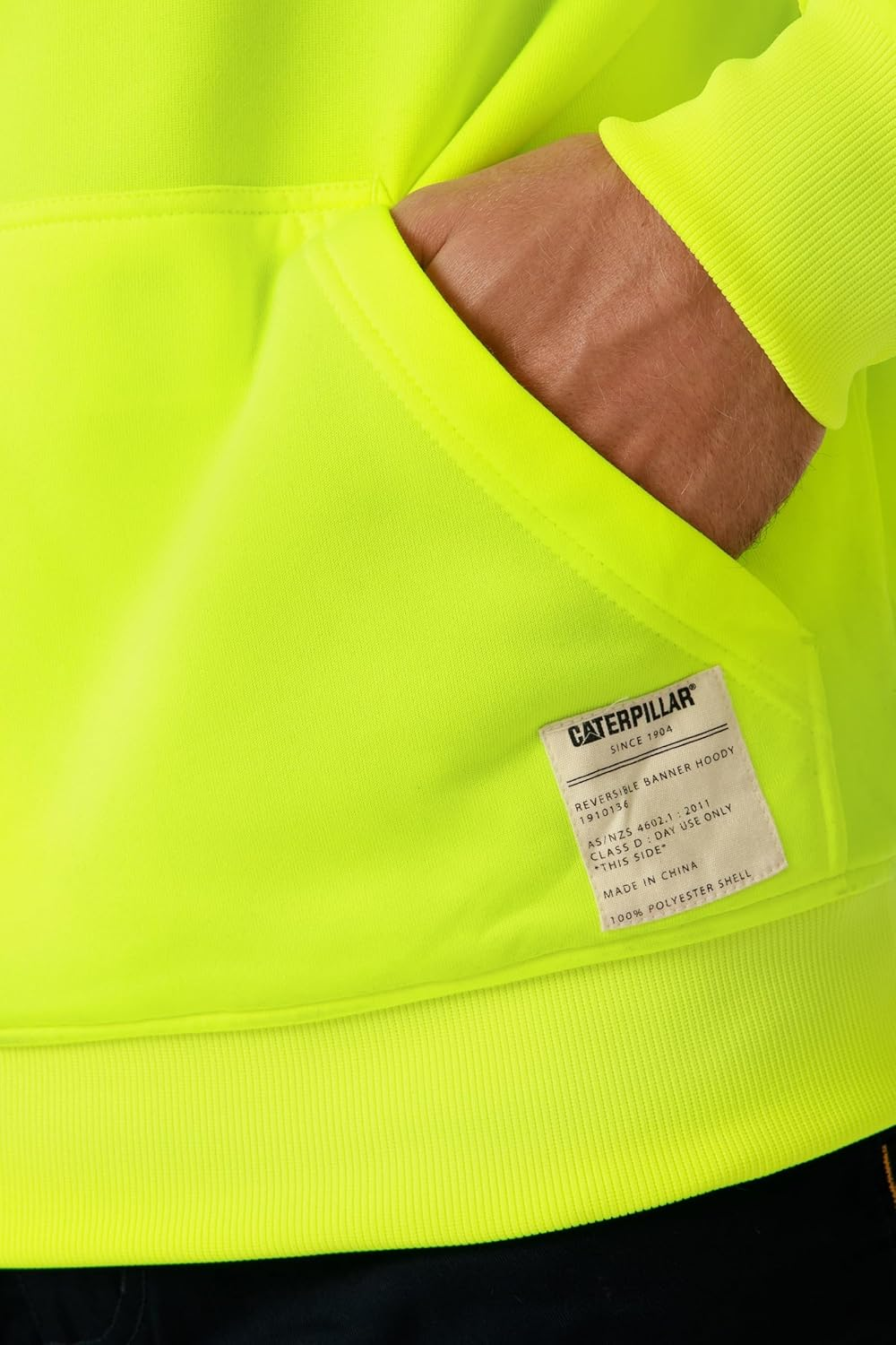 Caterpillar Mens Classic Hoodie, Hi-Vis Yellow, Medium US image number 3