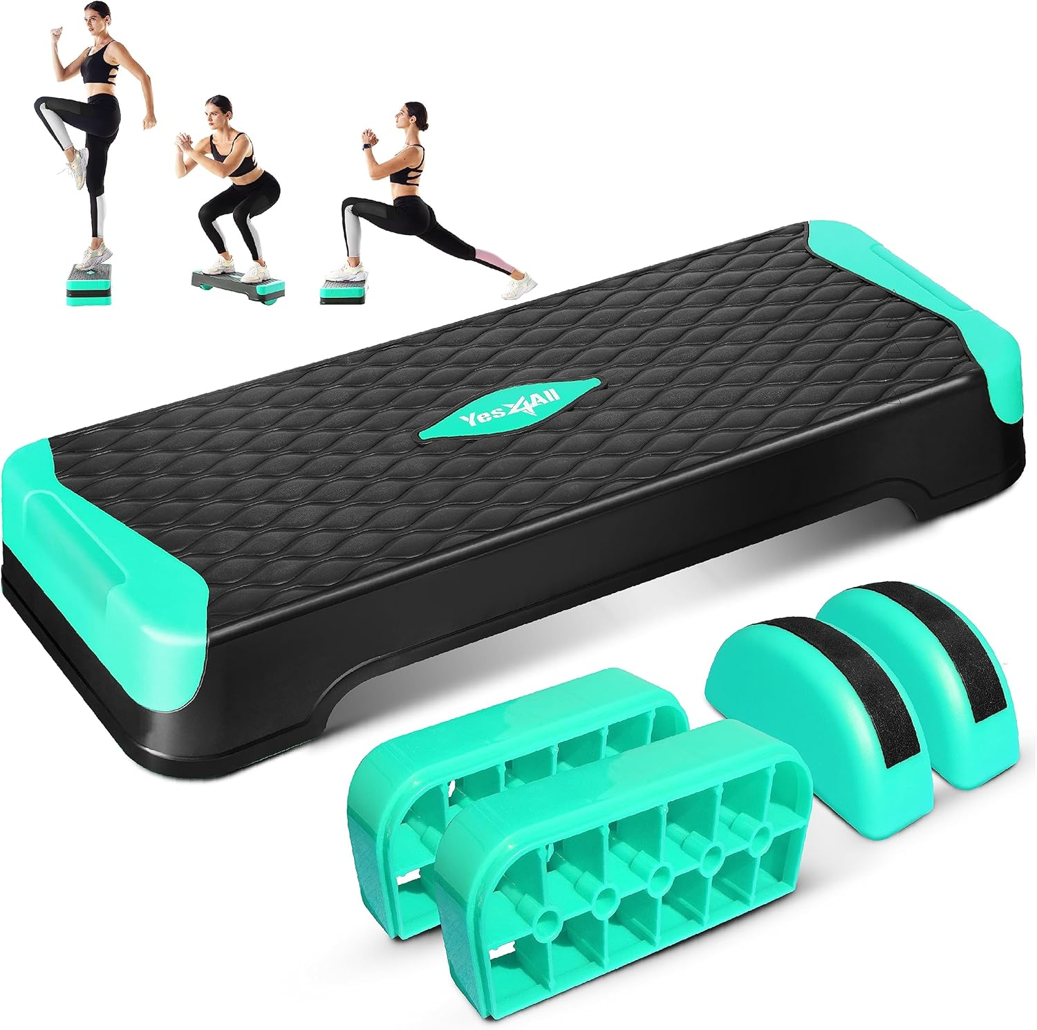 Yes4All Multifunctional Aerobic Stepper, Extra Half round Legs, 4'' 6'' Adjustable Step Aerobics Platform for Workout, Step & Balance Exercise