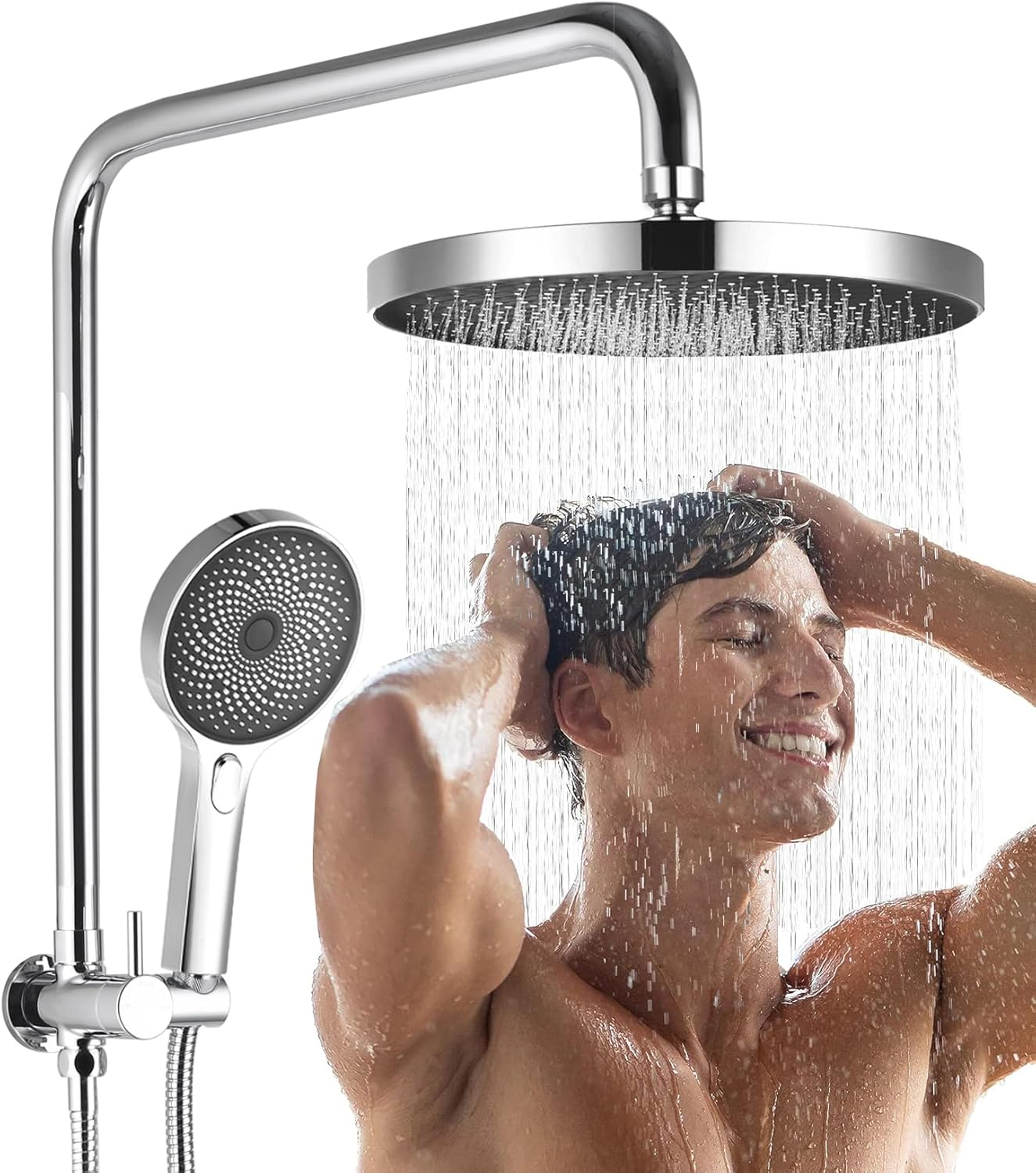 Upgraded 10'' Rain Shower Head Set 2-In-1 Shower Rail Wall Mounted with 5" Handheld Shower Head, Brass Construction Luxury Hotel Bathroom Shower Set image number 1