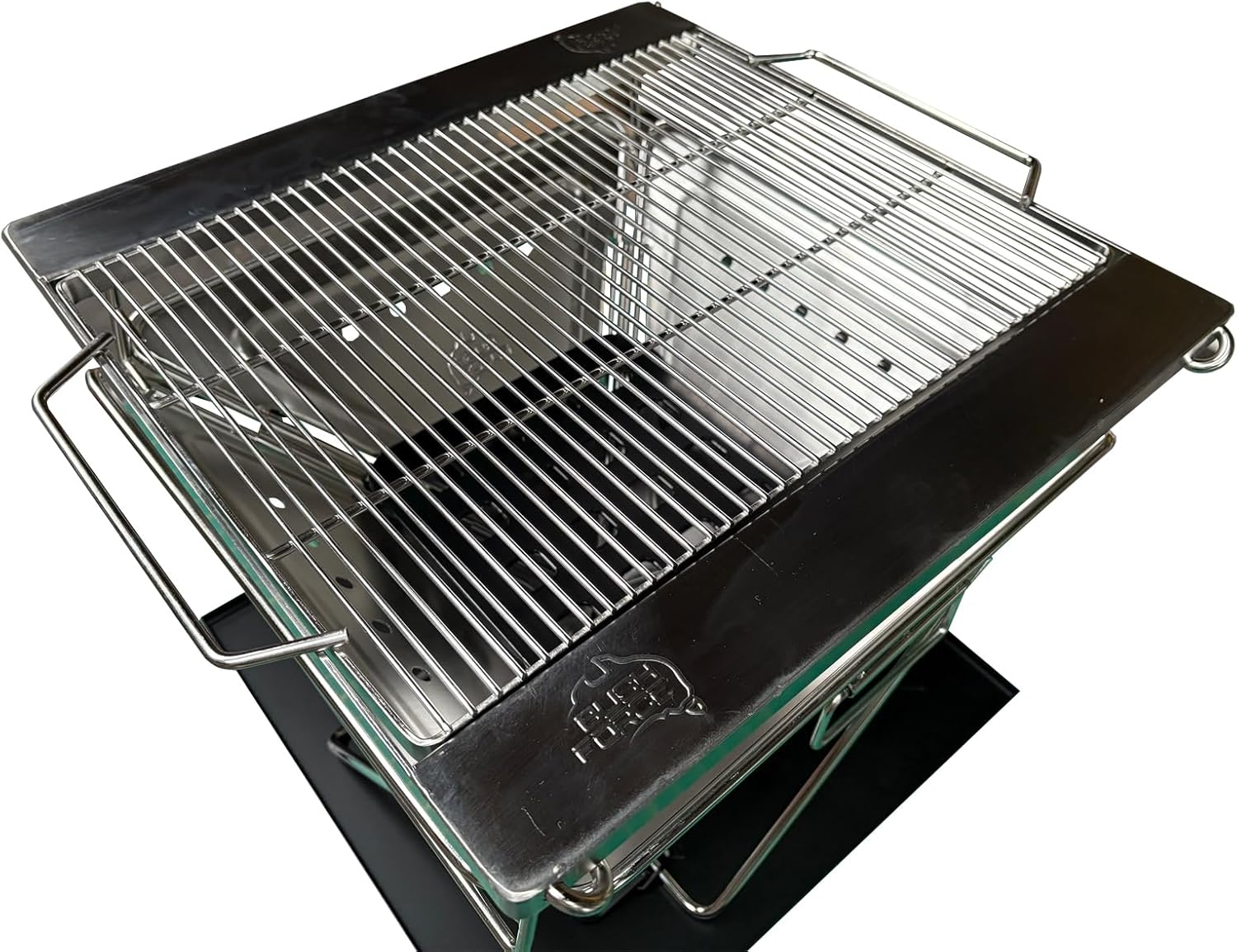 ZOOMTEC Portable Camping Fire Pit, Stainless Steel 304 Folding Firepit 42CM X 42CM with Handle, Height Adjustable & Collapsible BBQ Grill Stove with Carrying Bag & Ash Tray Bracket image number 2