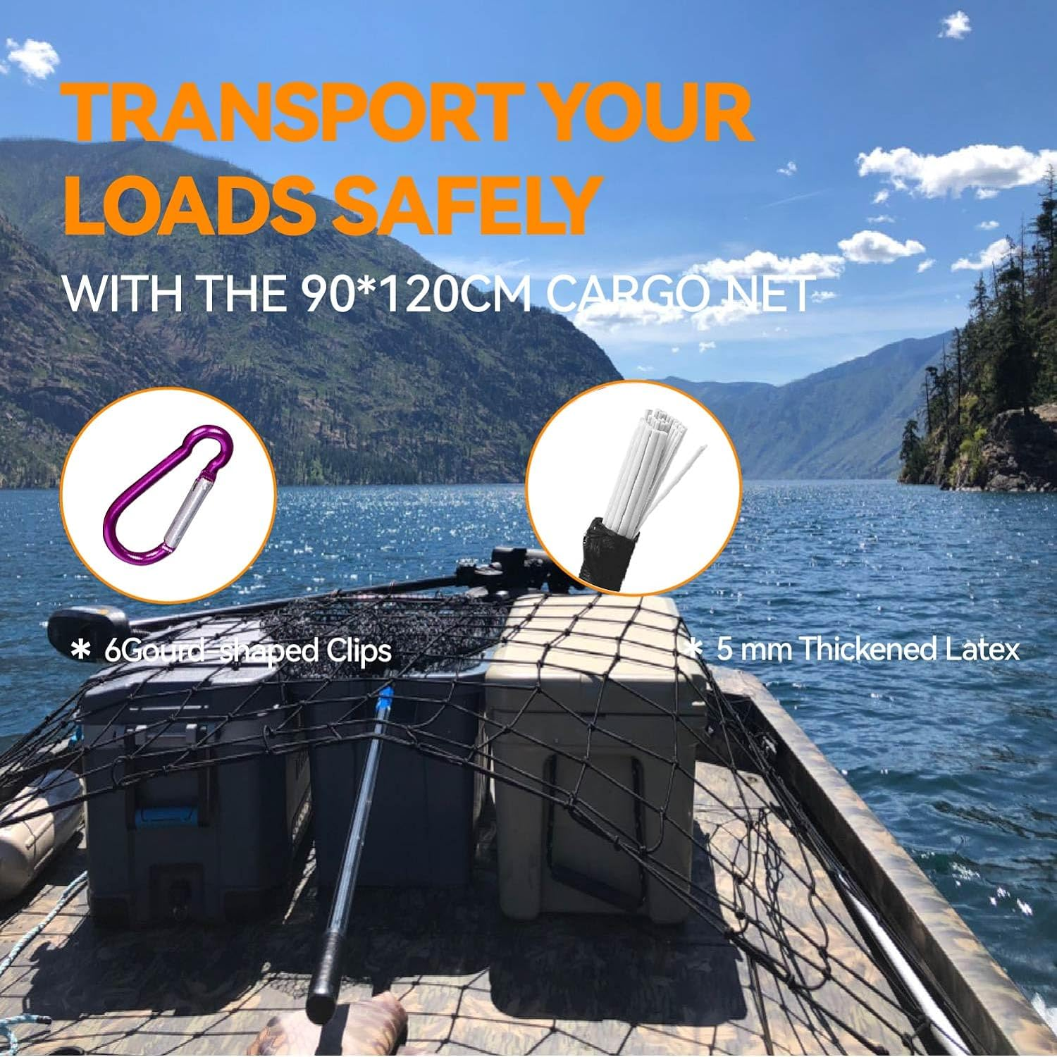 90 * 120Cm Cargo Net for Pickup Truck Bed, New Upgraded 12 Thickened ABS Hooks, Large Adjustable Elastic Heavy Duty Latex Net Stretches to 240 * 300Cm image number 5