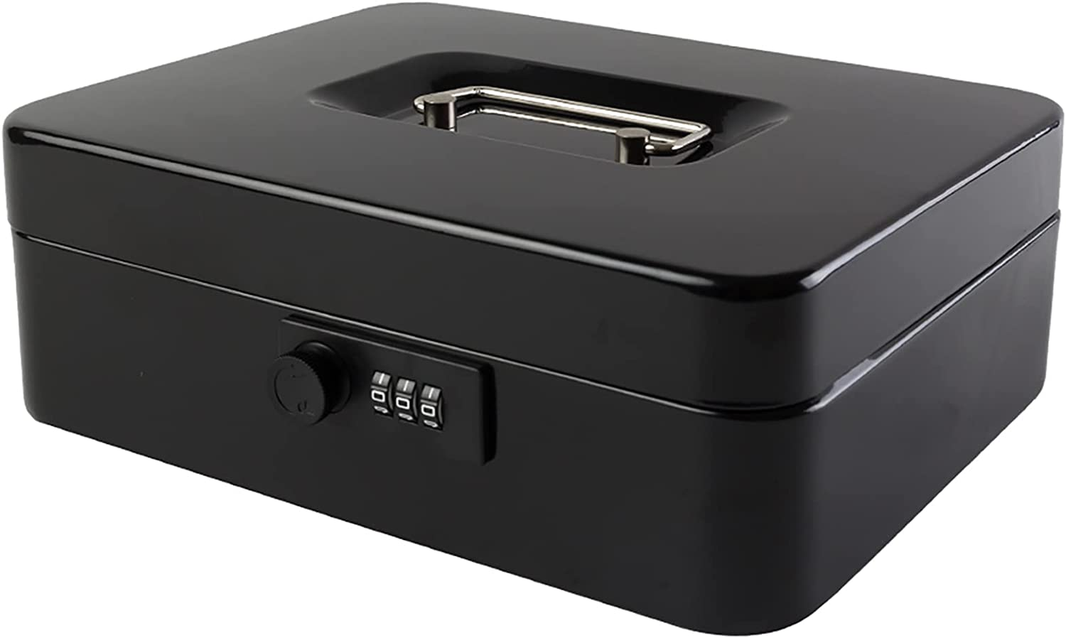 Cash Box with Combination Lock Safe Metal Money Box with Money Tray for Security Lock Box Black