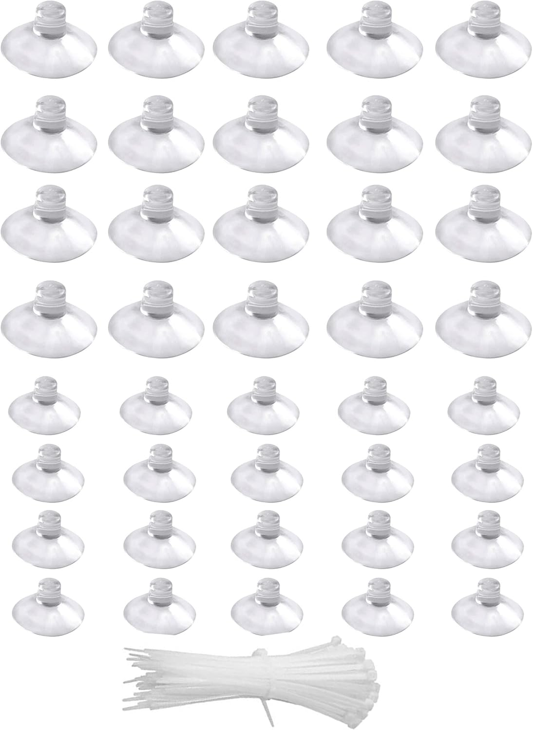 Aquarium Suction Cups,20Pcs 25Mm/0.98Inch + 20Pcs 35Mm/1.37Inch Fish Tank Suction Cups with Adjustable Cable Ties for Aquarium Fish Tank Plants, Planter, Binding Moss Shrimp Nest image number 1