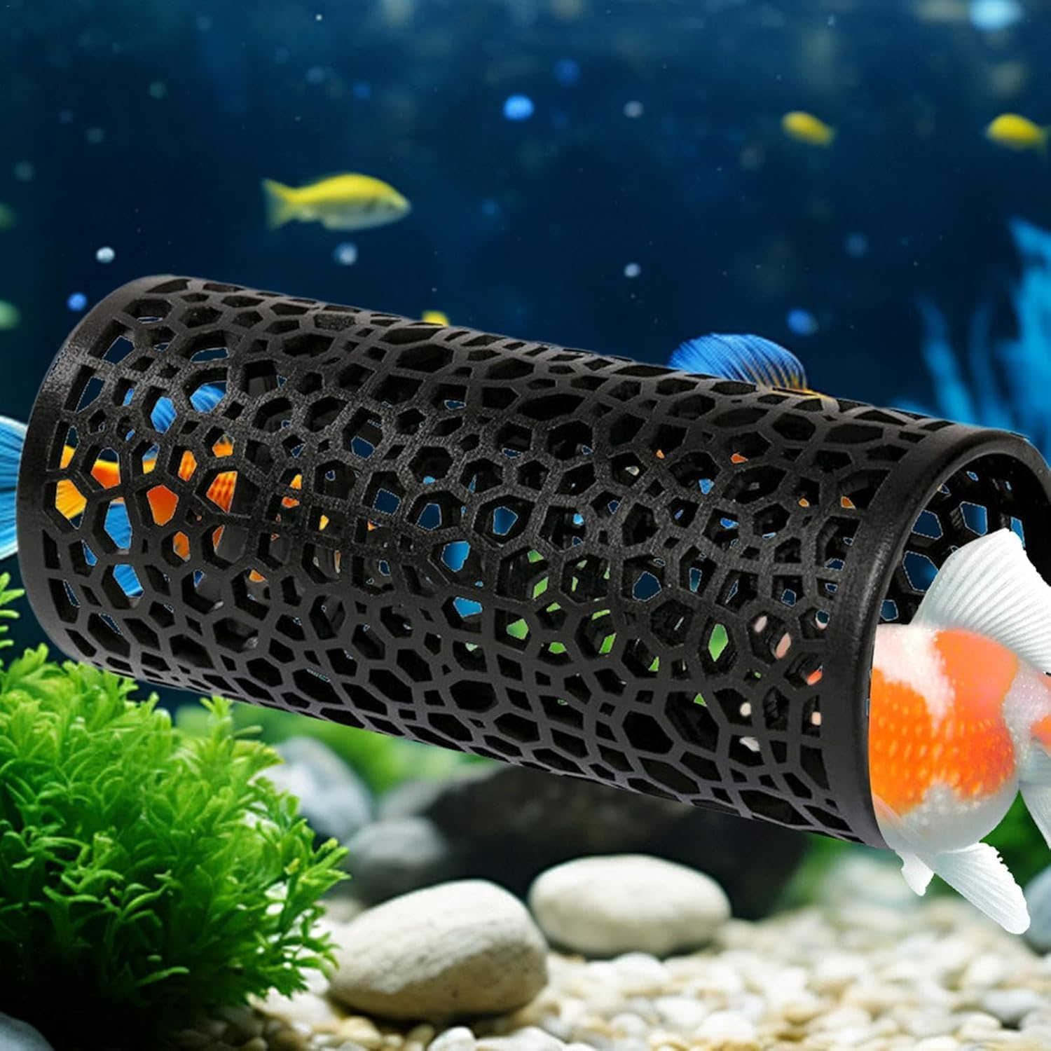 Betta Fish Tube Toy - Hollow Cave Tunnel with Suction Cups, Aquarium Decor Tank Accessories Decorations Hideout, Pink (Black)