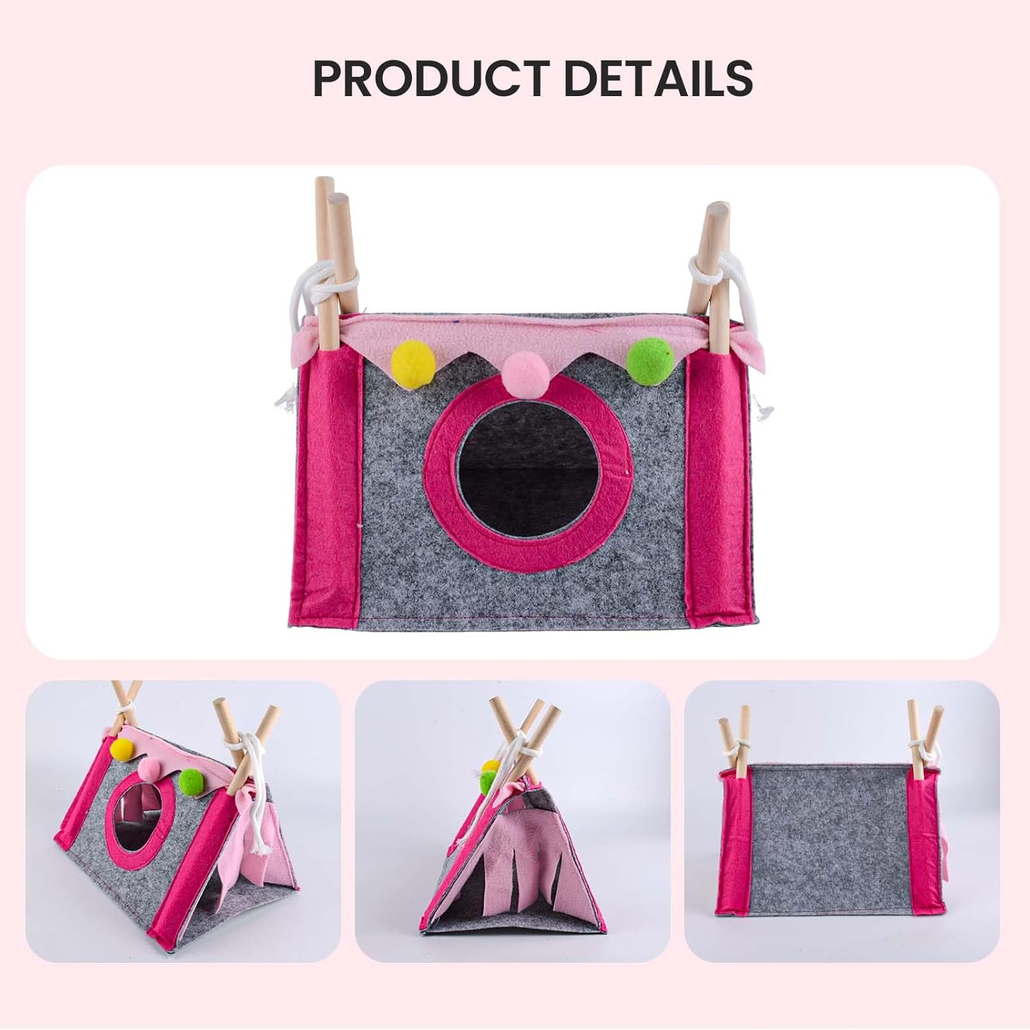 Guinea Pig Hideout Tunnel Tent Toy for Small Animal Guinea Pig Cages Accessories House Tent with Bed Simple Installation Convenient Clean Multifunctional for Home(Pink) image number 2