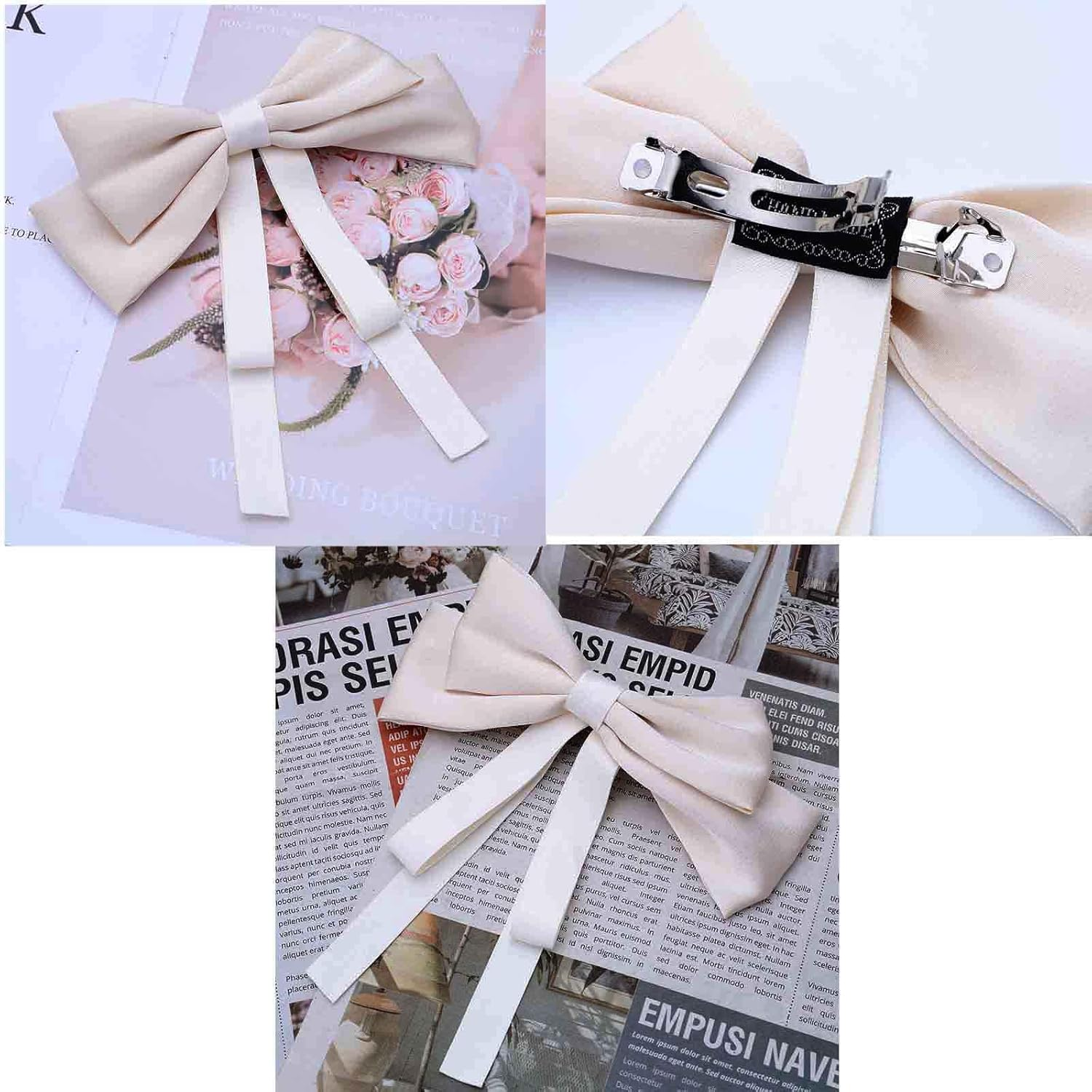 Hair Bows Women Bow Hair Clips Silky Satin Bow Clips Cute Hair Bow Clips French Hair Band Bow Long Tail Bows Wedding Bow Barrette Bowknot White Black Red