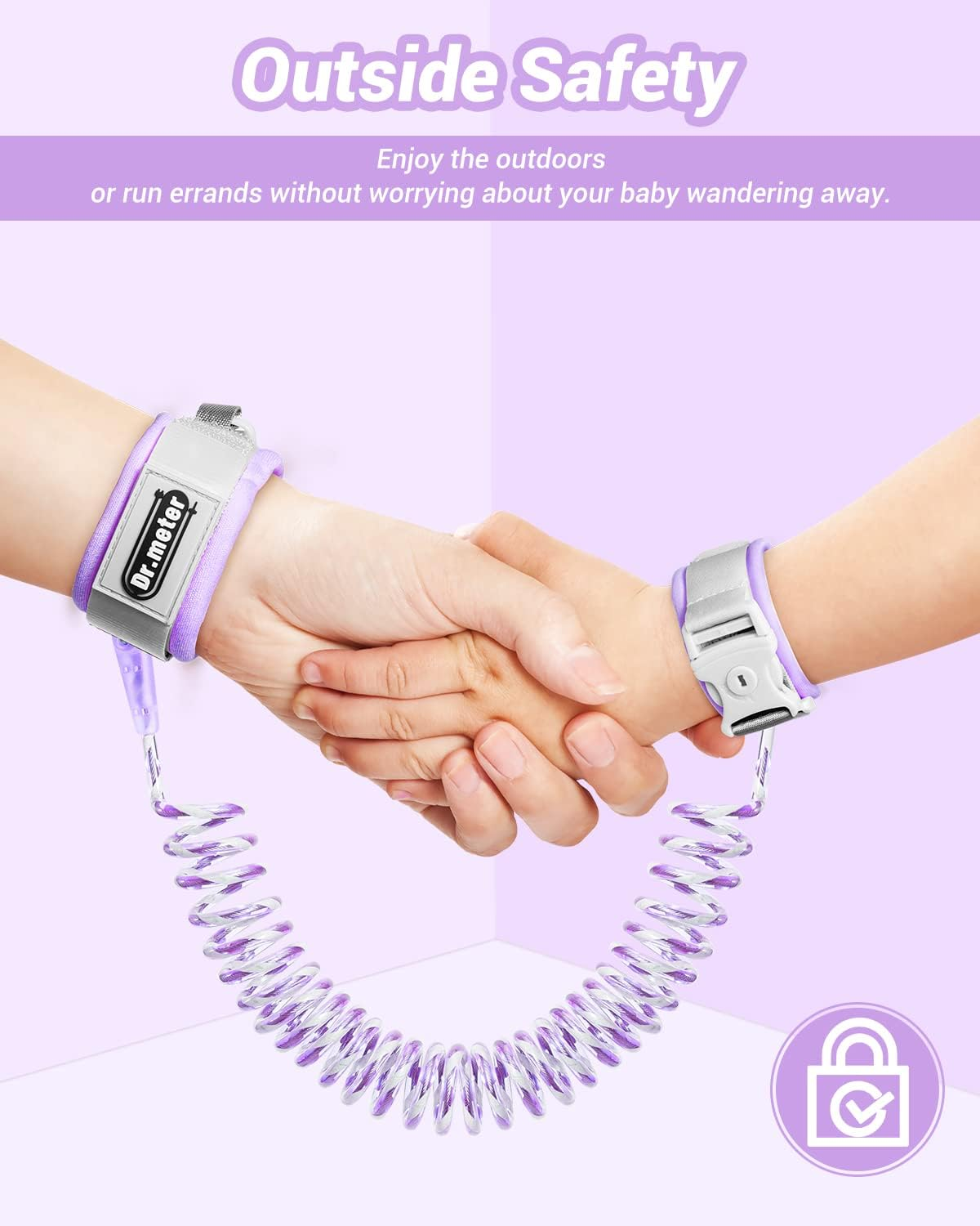 Dr.Meter anti Lost Wrist Link, 2 Pack Toddler Safety Leash with Key Lock, Reflective Child Walking Harness - Dual 8.2Ft Length Pink & Purple Kids Leash for Outdoor, Kids Travel Essencials