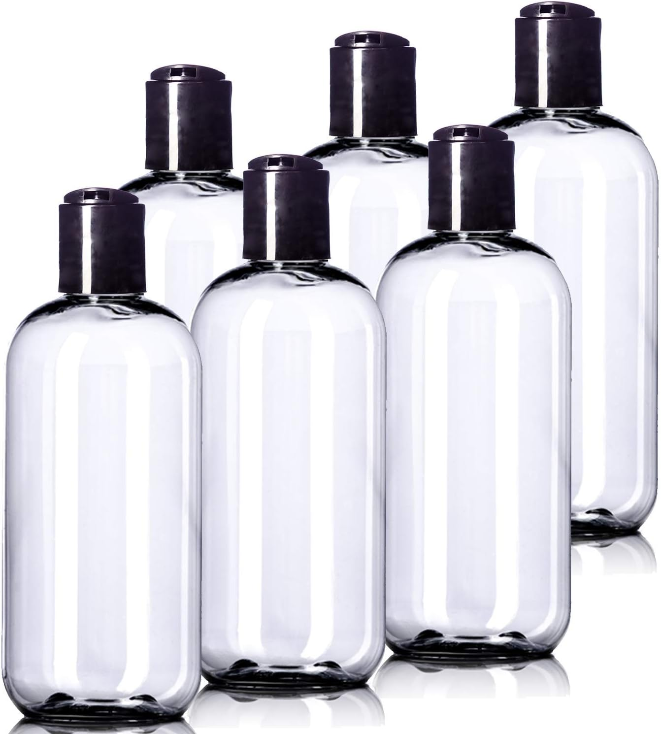 8Oz Plastic Bottles (6 Pack) Bpa-Free Squeeze Containers, Labels Included Disc Cap Amber