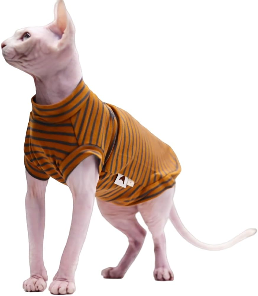 Cotton Sphynx Cat Clothes Spring and Summer Thin High Elasticity Devon Rex, Konish Clothes Hairless Cat Clothes Cat Apparel for Small Cats and Dogs (Brown, Xx-Large)