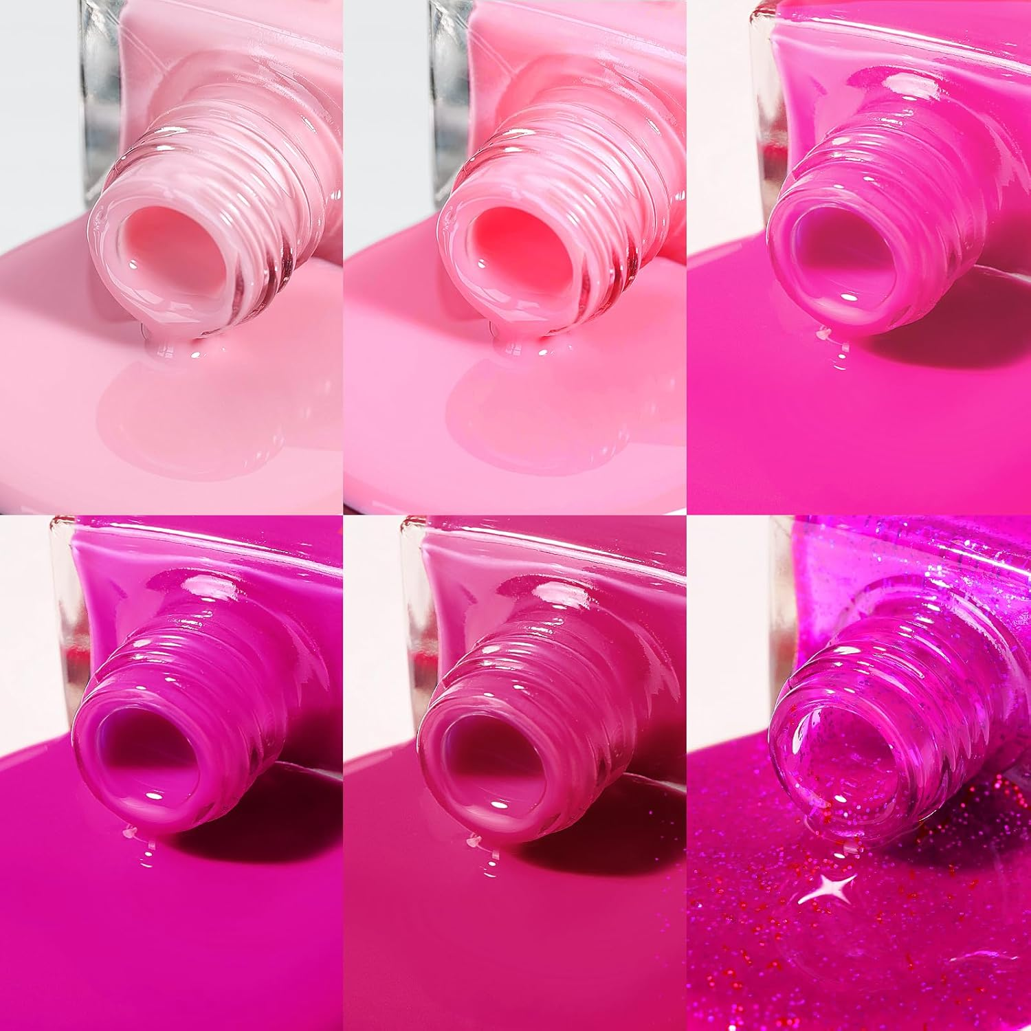 SUPWEE Pink Regular Nail Polish Set, Quick Dry Classic 6 Colors Popular Pink Glitter Easily DIY Stunning Manicure Salon at Home Women