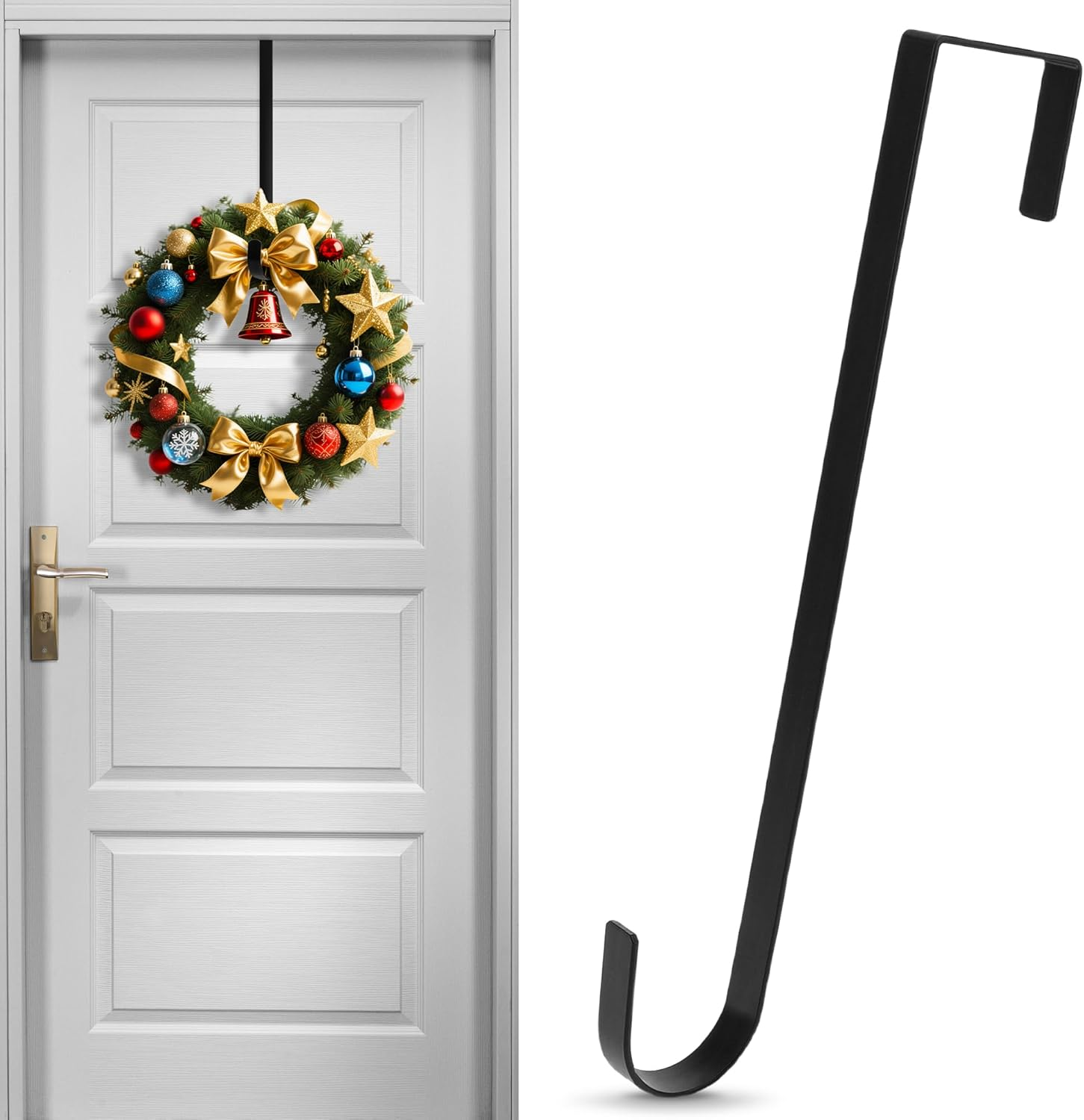 30 Cm Wreath Hanger for Front Door Black Wreath Hangers over the Door Hanger Hook Wreaths Holder Christmas Halloween Easter Wreaths Hook Decorations Indoor Outdoor Narrow