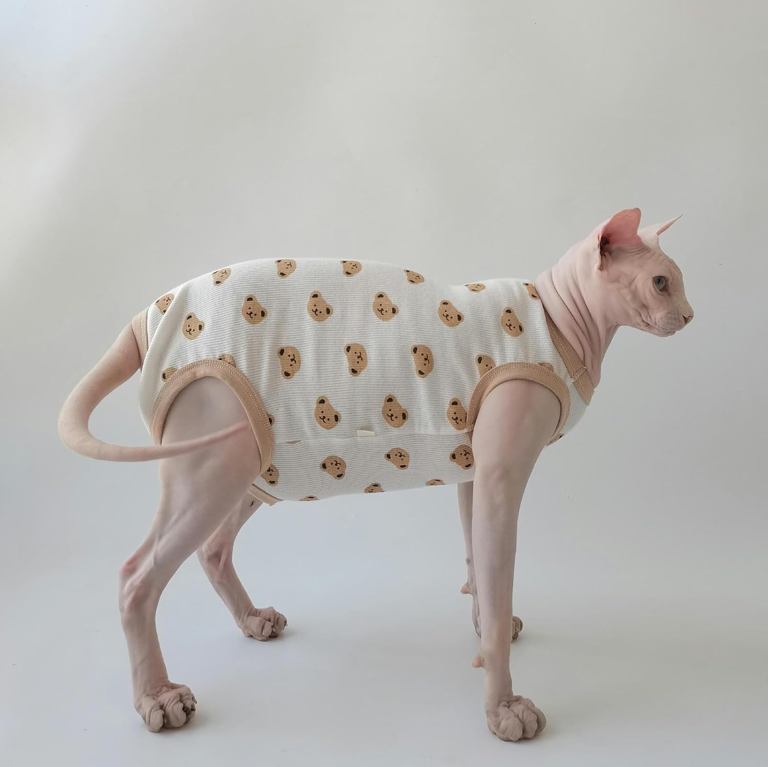 IUOUTG Sphynx Hairless Cats Clothes Breathable Cotton Pet Clothes for Summer round Collar Kitten Vest with Cute Cartoon Print Pet Pajamas for Cats Small Dogs