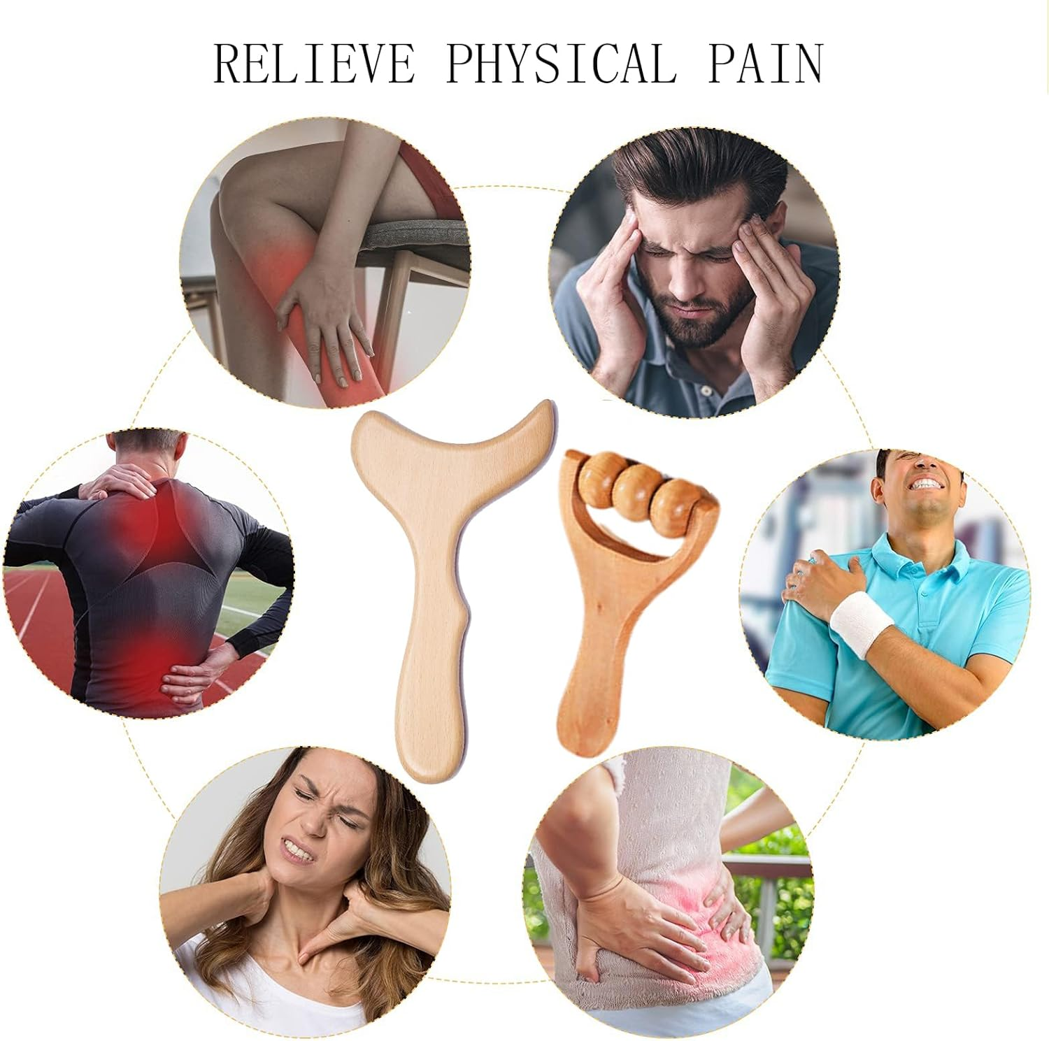 MYTOAU 2 Pcs Wooden Gua Sha Tools Lymphatic Drainage Tool, Wood Therapy Massage Tools for Maderotherapy, Anti-Cellulite & Muscle Release image number 1