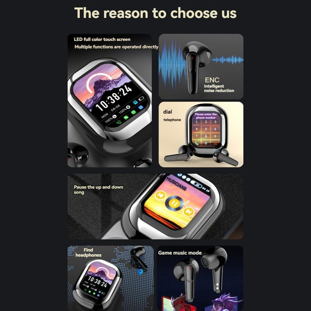 Snblzhef In-Ear Full-Color Touch Screen Wireless Long-Life Noise Reduction Bluetooth Headset with Smart Watch Function Headset image number 4