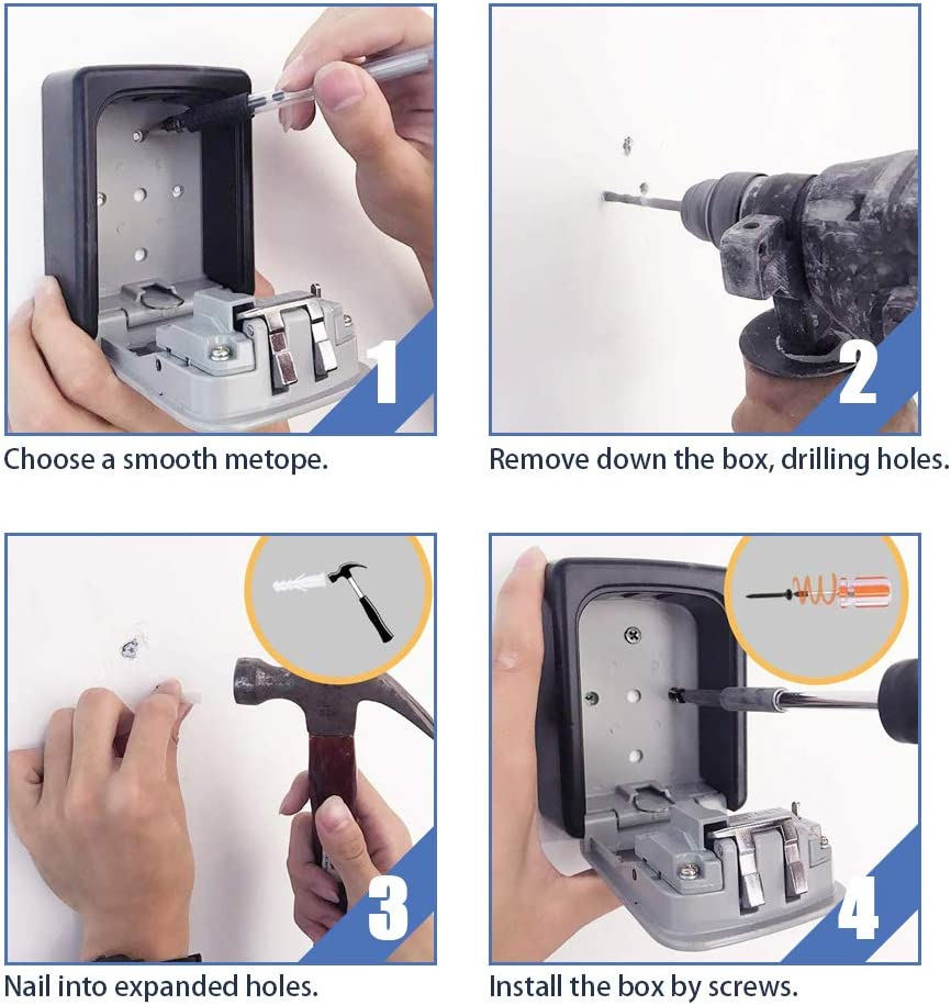 Valuehall Zinc Alloy Wall Mounted Combination Key Safe Storage Box with Slide Cover Lock Box for House Key 4 Digit Combination with Mounting Kit for Hotel Home Garage School V8168 image number 3