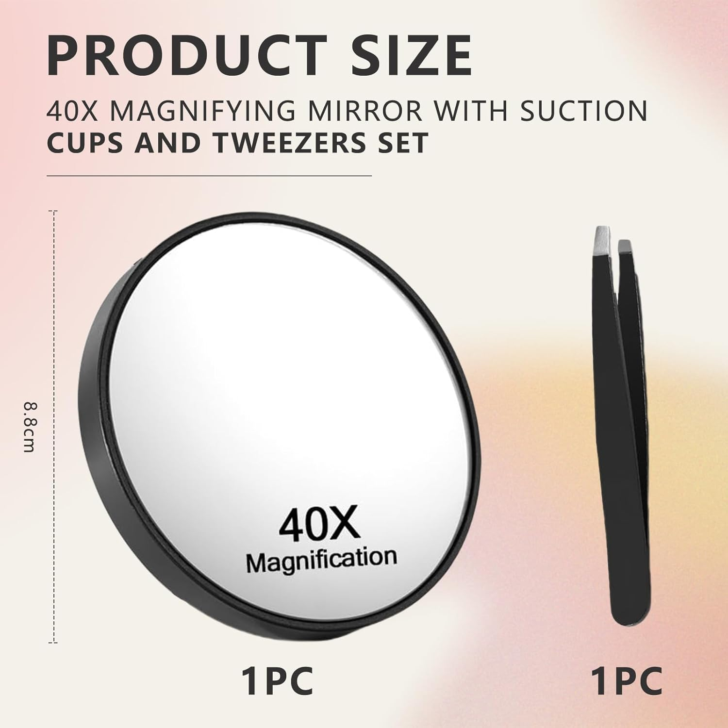 Cosmeria 40X Magnifying Mirror with Suction Cups and Tweezers Set, Cosmetic Mirror with Strong Magnification for Precise Makeup and Eyebrow Plucking image number 6