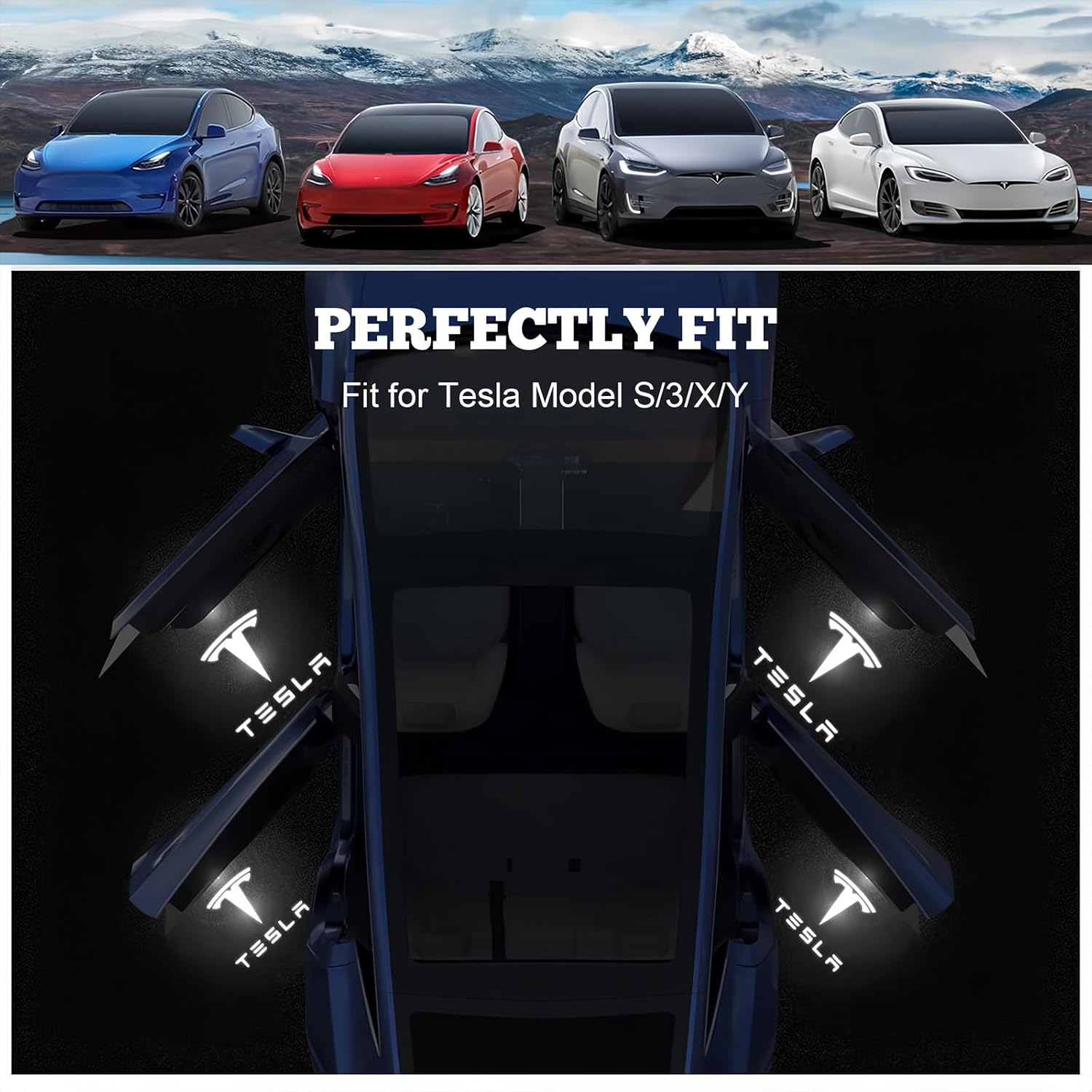 Upgraded Tesla Puddle Lights 4 Pcs for Tesla Model 3/Y/S/X Highland Accessories LED Logo Projector Car Door Lights