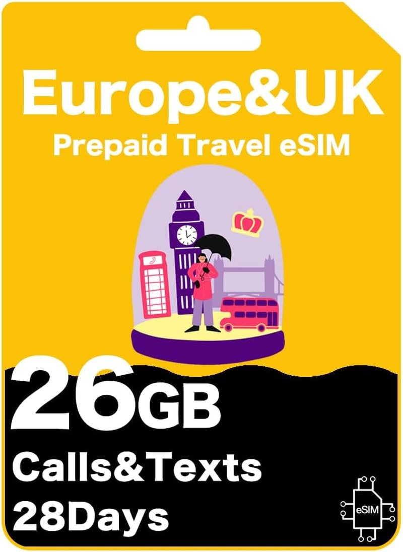 Europe & UK Prepaid Esim - 26GB/40GB Data, 28 Days - Vodafone Spain (26GB 28 Days)
