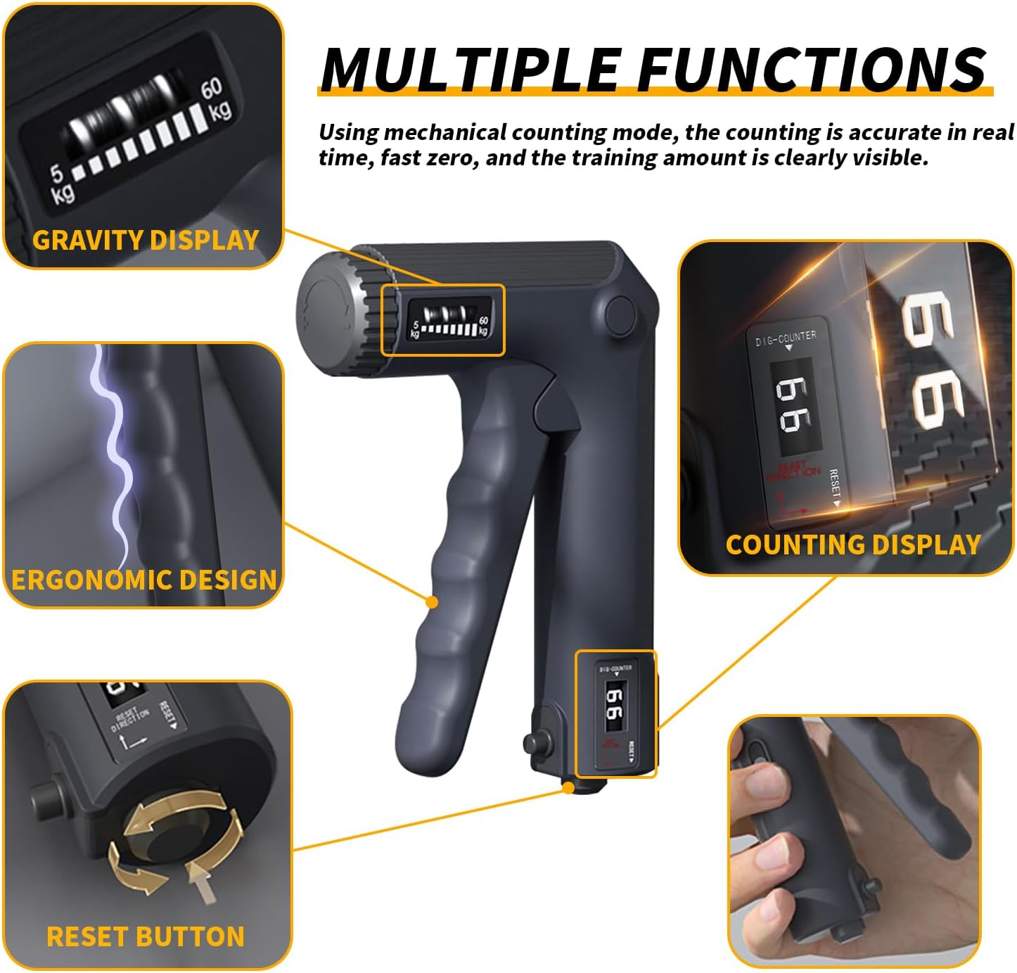 Hand Strength Trainer, Grip Strength Trainer Adjustable, Grip Trainer for Hand Training, Finger Trainer with Mechanical Counter, Hand Muscle Trainer with Two Training Modes, Grip Strength Trainer, image number 1