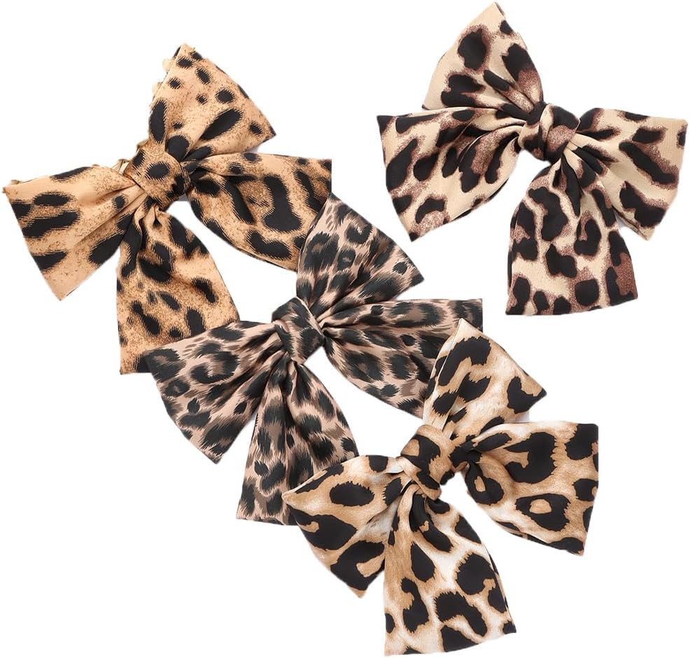 Satin Leopard Hair Bows Pack of 2 Elegant Hair Bows Clip Leo Pattern with Compartment Clips Fashion Satin Bow Hair Clips Hair Accessory for Use Hair Accessories Bow Tie Corset (1#+4#) image number 4