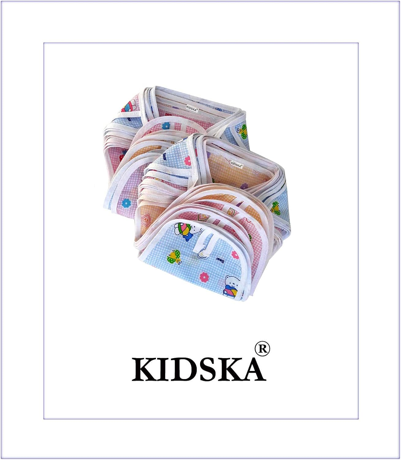 KIDSKA Newborn Baby Cotton Cloth Nappies/Cotton Nappy for New Born Baby, Multi Color, 0-6 Month-Pack of 24 image number 2
