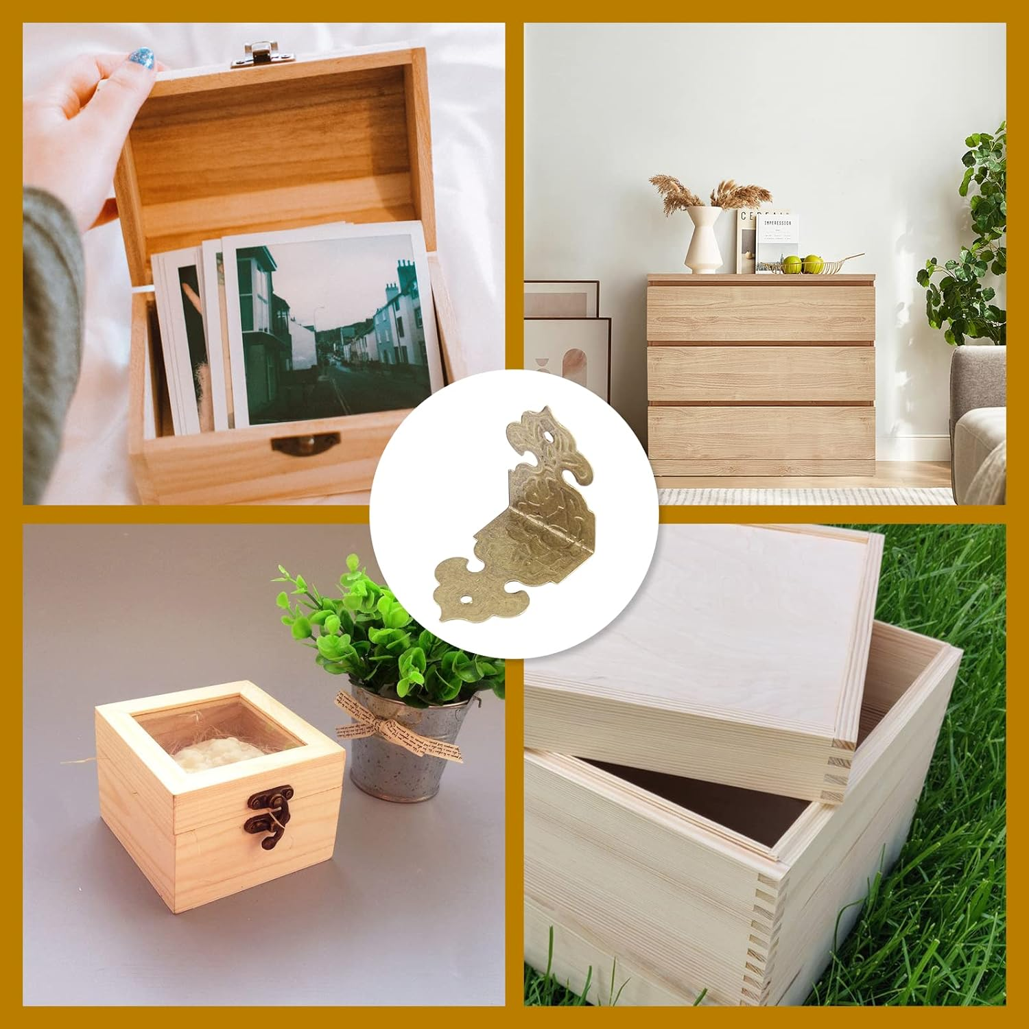 20Pcs Antique Corner Protectors Decorative Metal Right Angle Box Corner Cover Guards, Vintage Brass Furniture Corner Edge Brackets Hardware with Nails(1 X 0.68Inch, Style C) image number 5