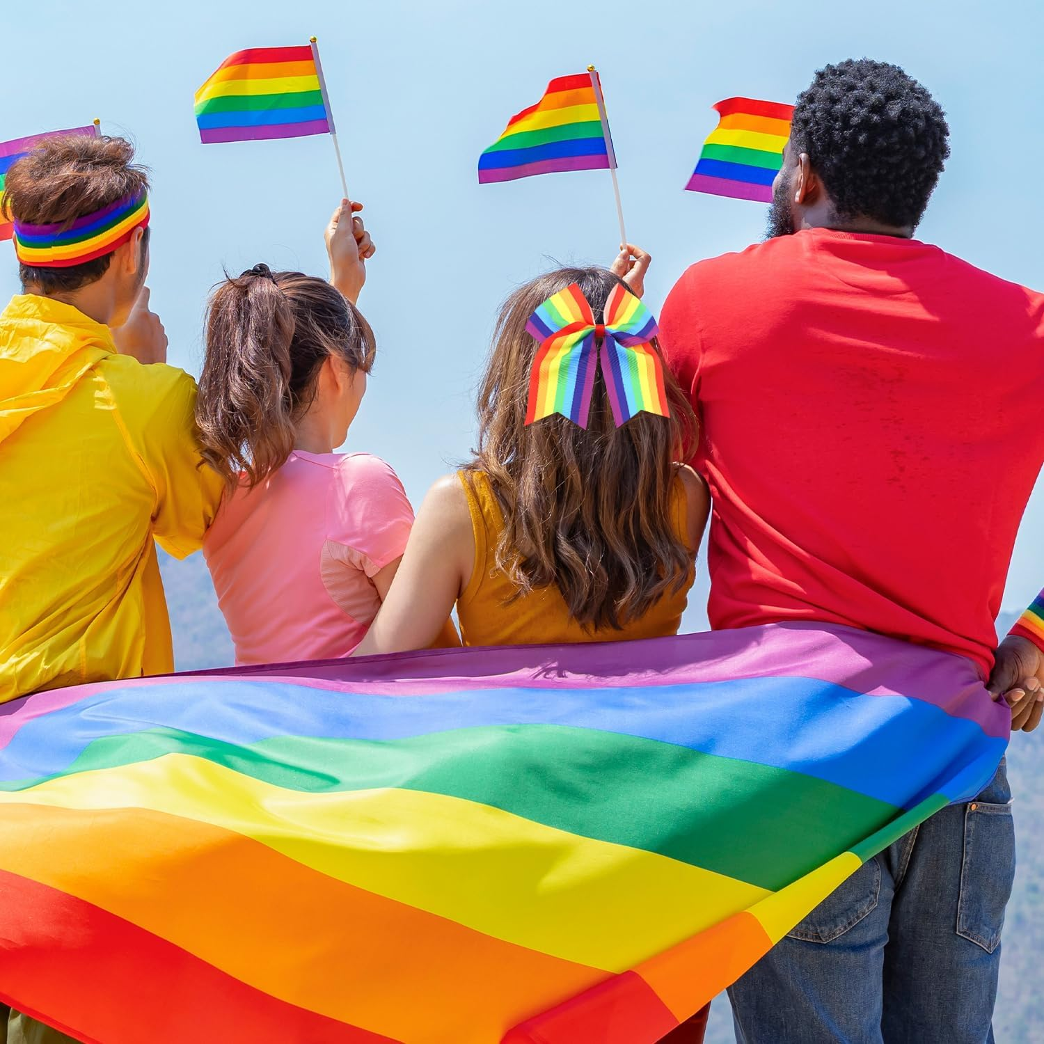 2 Pcs Rainbow Bow Hair Ties, Rainbow Butterfly Hair Accessories Soft Ropes Bow Ties Elastic Hairs Band for Women image number 1