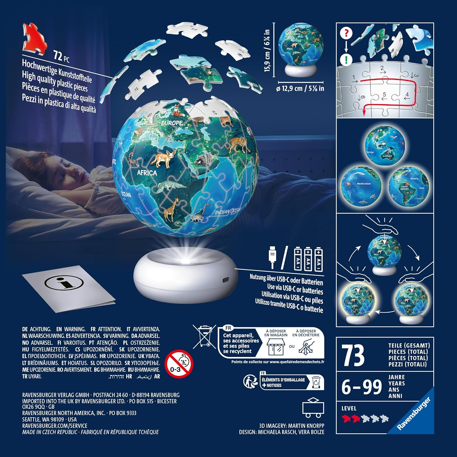 3D Puzzle-Ball Nachtlicht Erde Mit Tiermotiven: Erleben Sie Puzzeln in Der 3. Dimension! image number 5