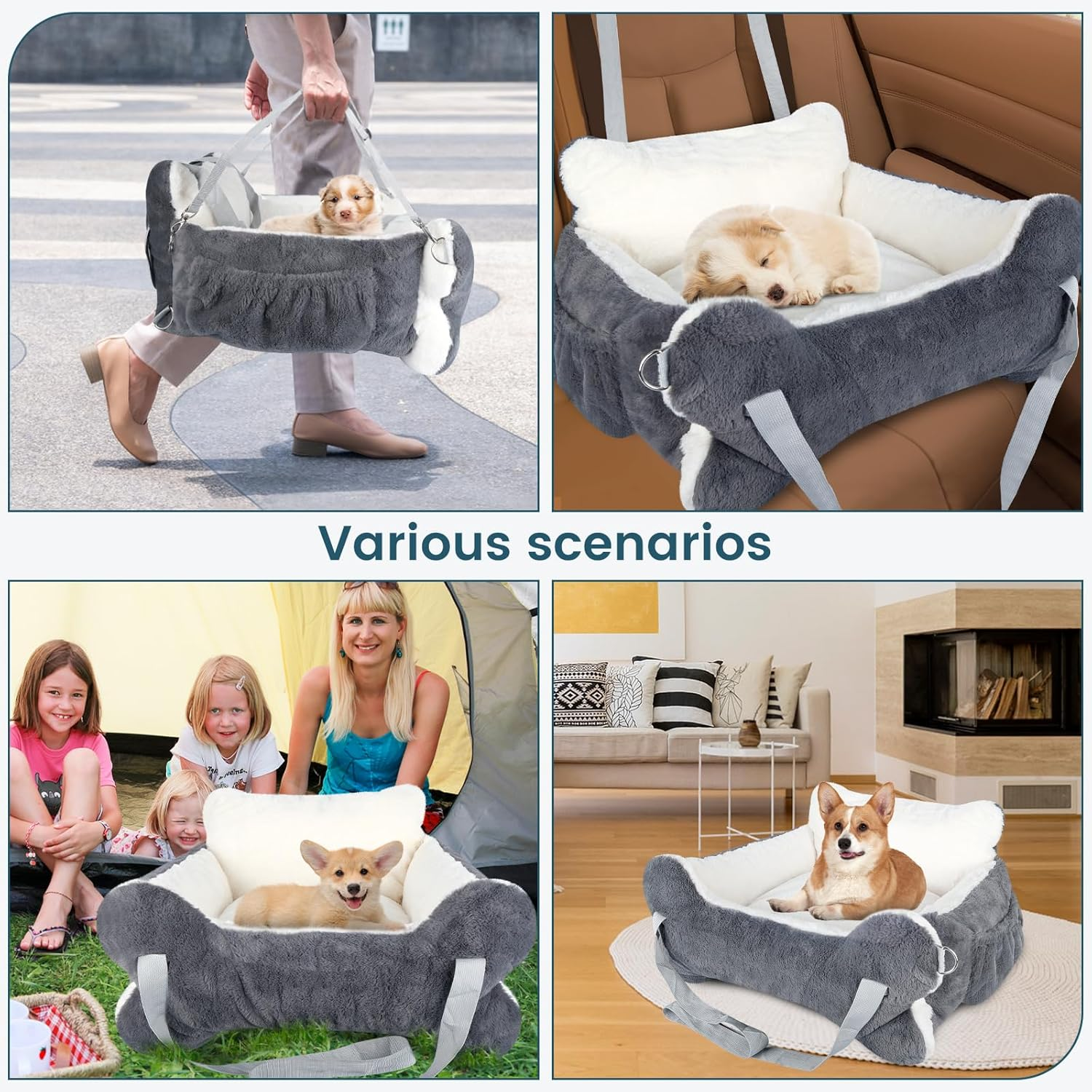 29.5"X19.7"X9.8" Dog Car Seat for Middle Dogs & Cats, Car Seat for Dogs with Plush Cushion, Non-Slip Bottom & Safety Leash, Cat & Dog Bed with Side Pocket for Sedan, SUV and Truck, Washable image number 4