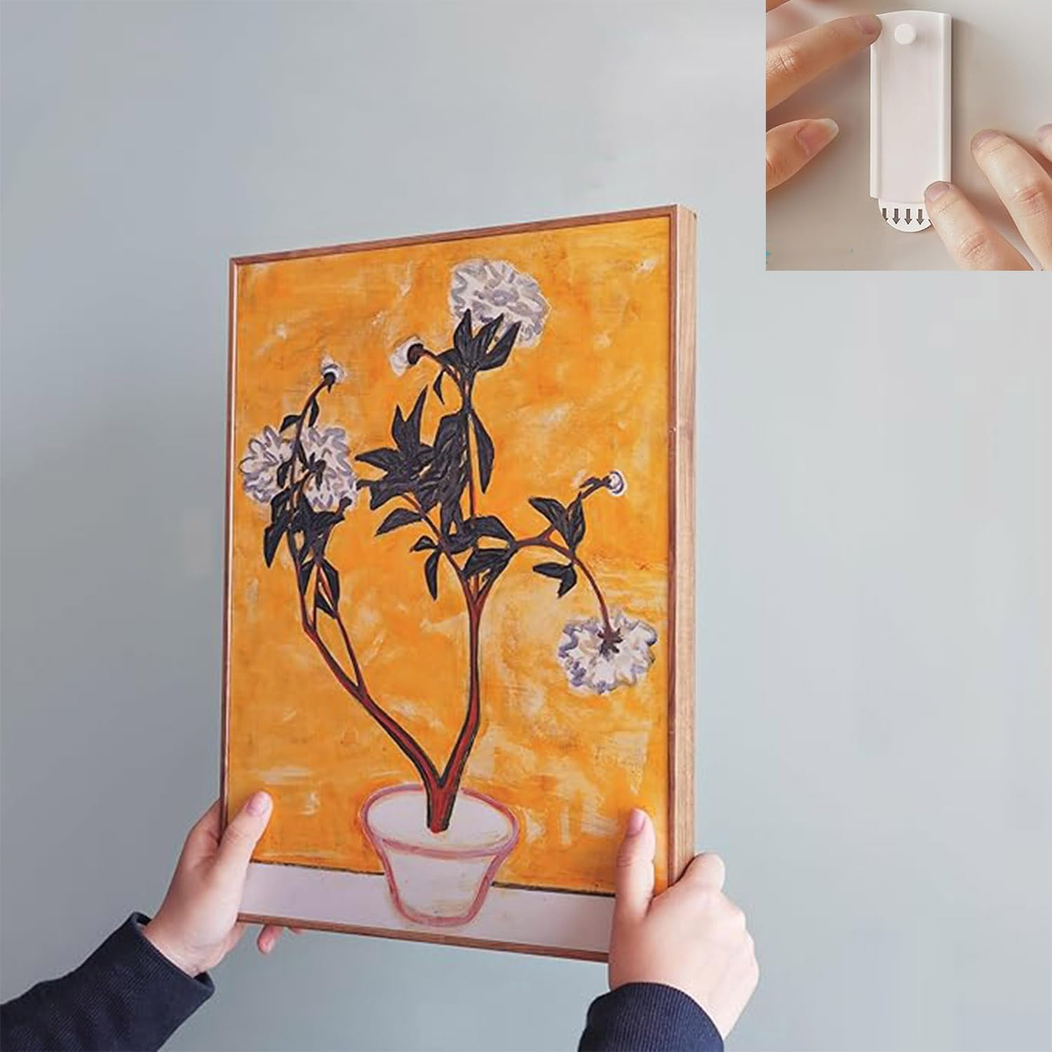 Roczential Large Canvas Hangers, Damage Free Picture Hanging Hooks Heavy Duty, Wall Hangers without Nails, for Bathroom Kitchen Home Door Closet, White (Hook Narrow, 20) image number 5