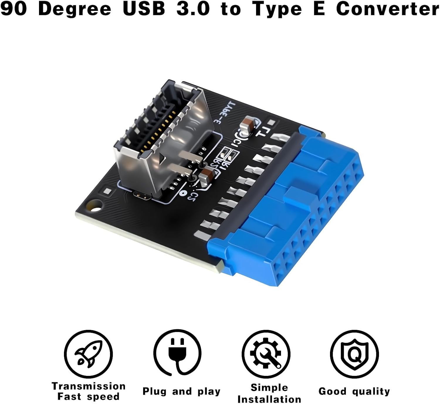 Duttek 90 Degree USB 3.0 to Type E Converter, USB3.0 19 Pin Female to 90 Degree Right Angle Type E Female Internal Header Motherboard Adapter for USB Ports to Pcs Front Panel. image number 2