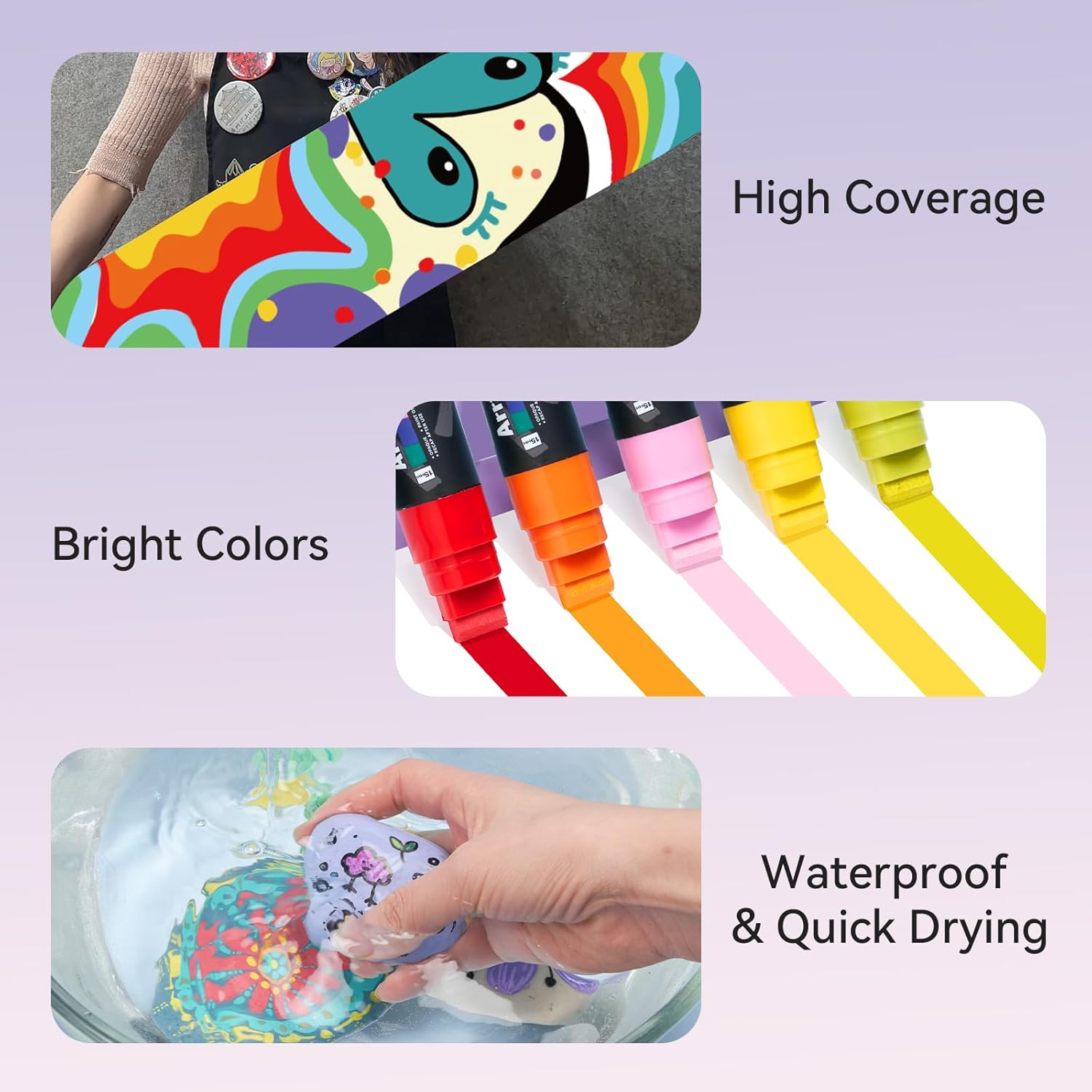 Arrtx 30 Color Acrylic Jumbo Markers 15Mm Jumbo Felt Tip, Acrylic Paint Pens for Rock Painting, Stone, Glass, Easter Egg, Wood and Fabric Painting-Acrylic Markers DIY Crafts Making Art Supplies image number 3