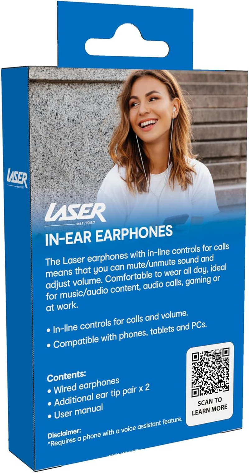 Laser Wired In-Ear Earphones with In-Line Controls, USB-C, Headphone, White image number 1