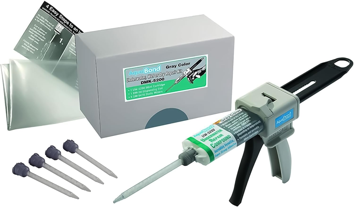 Swimming Pool Epoxy Repair Kit | Waterproof Epoxy Putty | Pool & Spa Repair | Easy DIY | Underwater Sealant for Cracks & Leaks | Concrete, Fiberglass, PVC | DMK-5200 50Ml (1.7 Oz) Kit | Gray image number 3