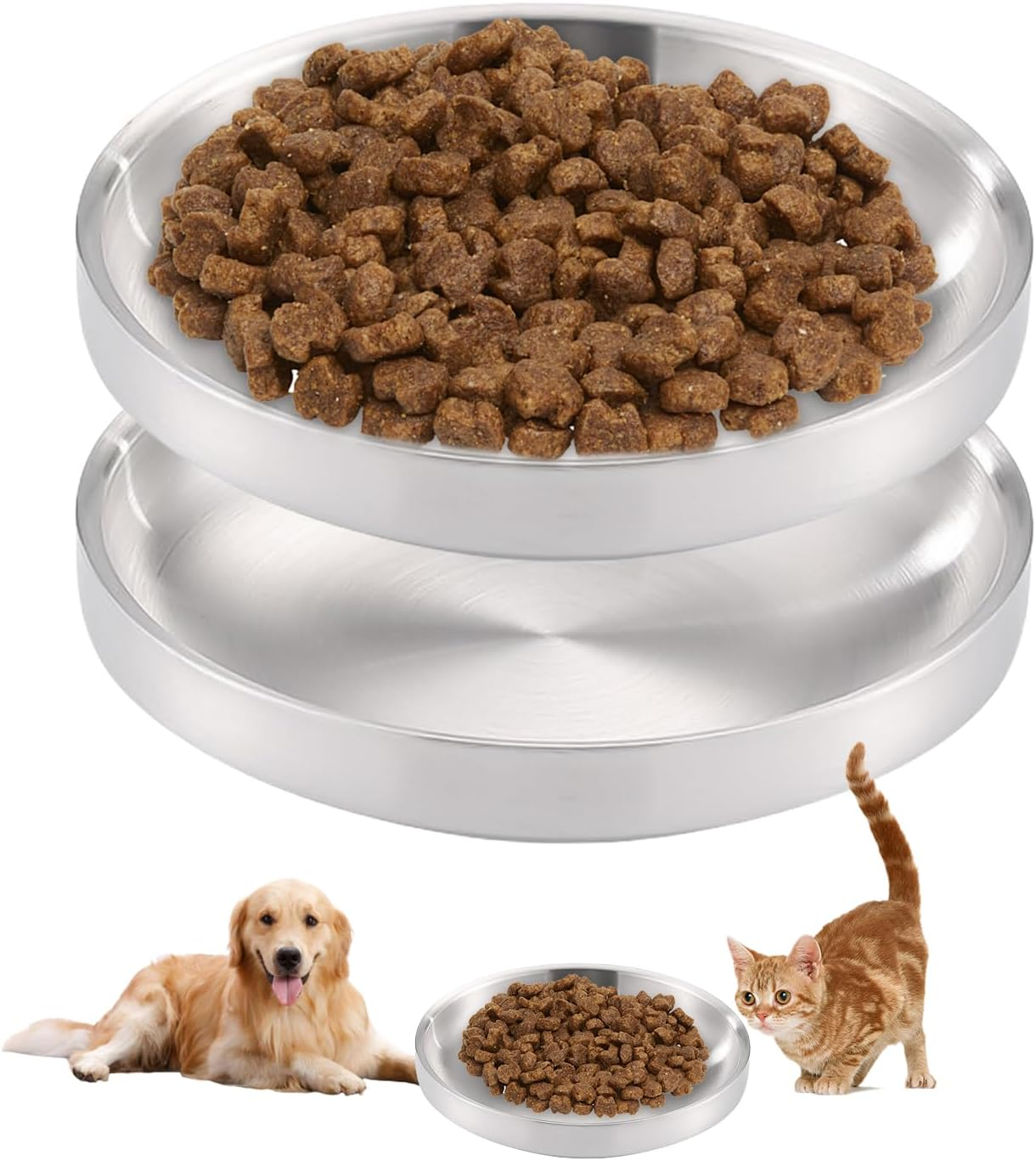 HOMURY Pack of 2 Cat Bowls Stainless Steel Cat Bowls Flat Cat Bowls Metal 304 Feeding Bowl Cat Water Bowl Cat Drop-Proof and Easy to Clean Cat Bowl for Small, Medium Dogs Cats image number 1
