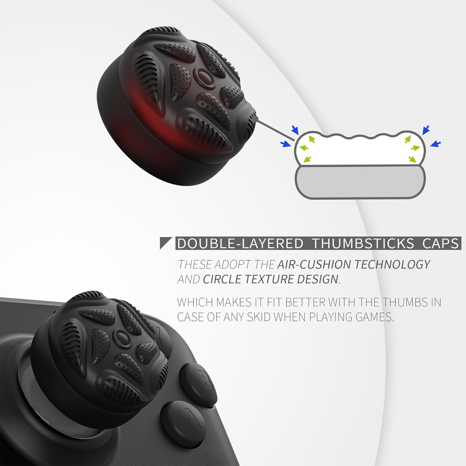 Playvital Thumb Grips for Steam Deck LCD & OLED (4-Pack), Thumb Cushion Caps with Anti-Slip Texture, Height-Boost Joystick Cover for Steam Deck Accessories - Raindrop Texture Black image number 5
