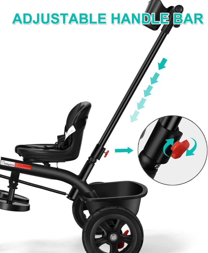 4In1 Baby Walker Kids Trike Tricycle Bike Children Bicycle Ride on Toy Safety Fence Adjustable Seat Handlebar Black