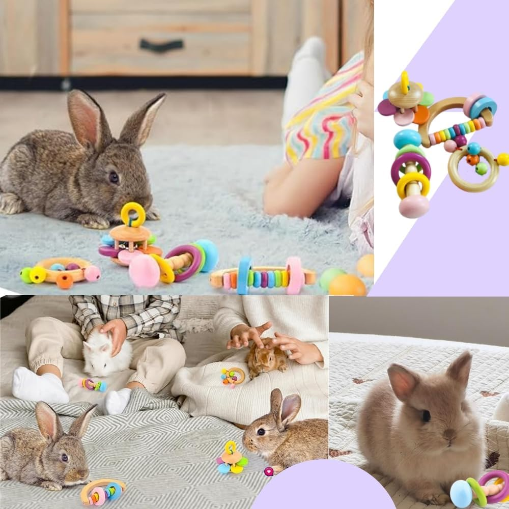 4 Pcs Wooden Bunny Toys,Safe Rabbit Toys, Bite-Resistant Guinea Pigs Toys,Boredom Break Toys for Chinchillas Hamsters Small Animals Playing Teeth Grinding Indoor Outdoor image number 1
