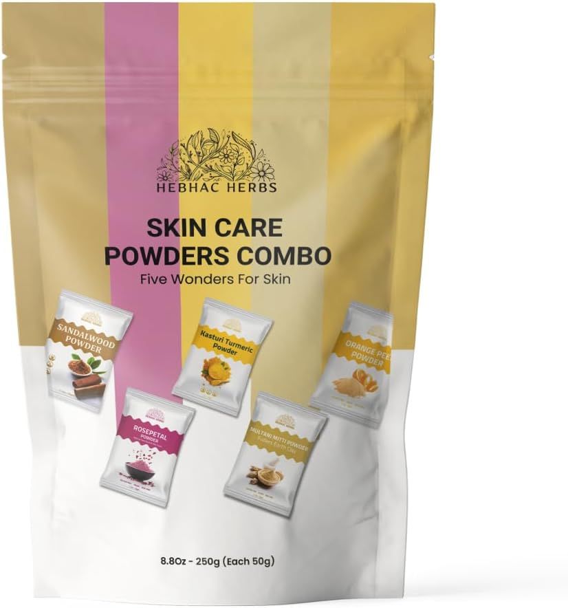 Hebhac Herbs Skin Care Combo: Sandalwood, Multani Mitti, Kasthuri Manjal, Rose Petal & Orange Peel Powder | Natural & Preservative-Free image number 3