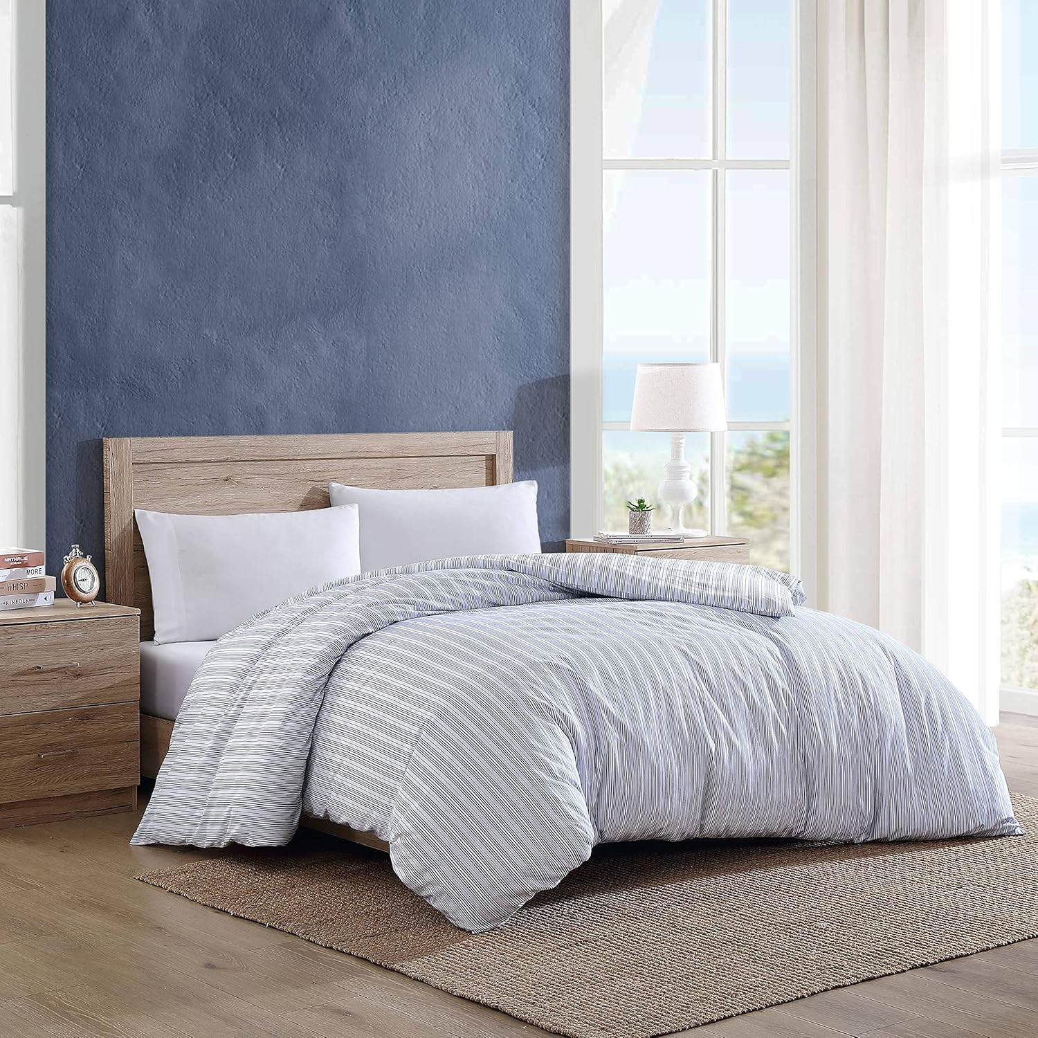 Nautica- King Duvet Cover, Cotton Reversible Bedding with Button Closure, Casual Home D&eacute;cor for All Seasons (Beaux Stripe Blue, King) image number 2