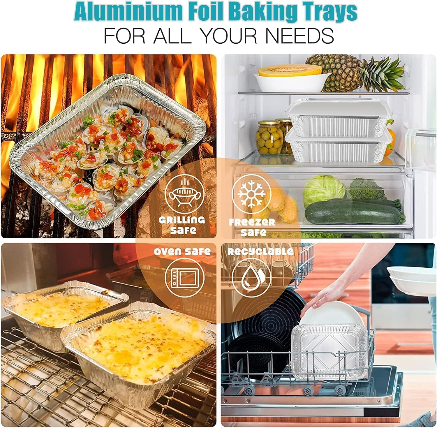 HUIRUMM 30Pcs Aluminium Foil Baking Trays,31X21X5Cm Catering Supplies,Disposable Aluminium Foil Baking Trays, Mini Tray Bakes,Small Containers for Baking, Roasting,Freezing,Storage,Cooking,Brownies image number 4