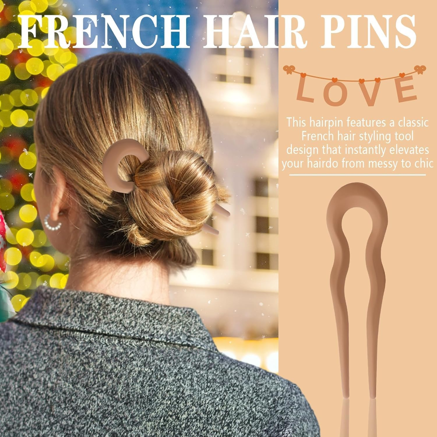 Azttior Pack of 6 U Shaped Hairpins, Large Hair Pins & Hairpin French Twist Hair Fork for French Twist Looks, French Hair Pin for Elegant Updo, Hair Pin & U Hair Pin for Women