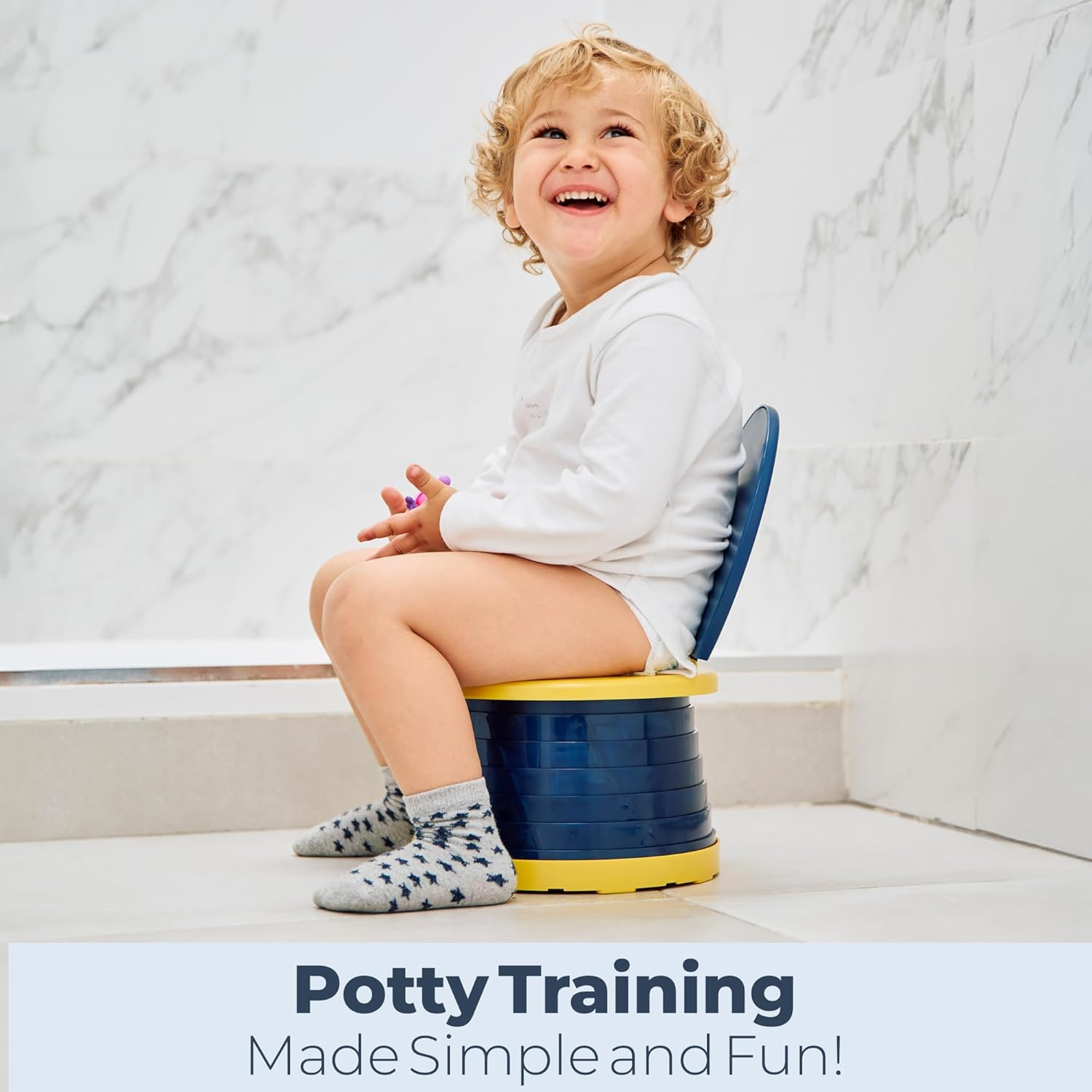 Travel Potty for Toddlers, Portable Potty Training Toilet, Compact Toddler Potty Chair for Car, Indoor Outdoor Travel Toilet for Kids - Dark Blue
