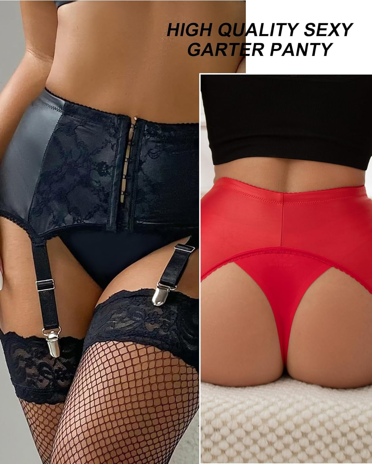 Ohmydear plus Size Vintage Lace Garter Belt with 6 Straps Metal Clip for Thigh High Stockings (Garter Belt Sold Only) image number 3