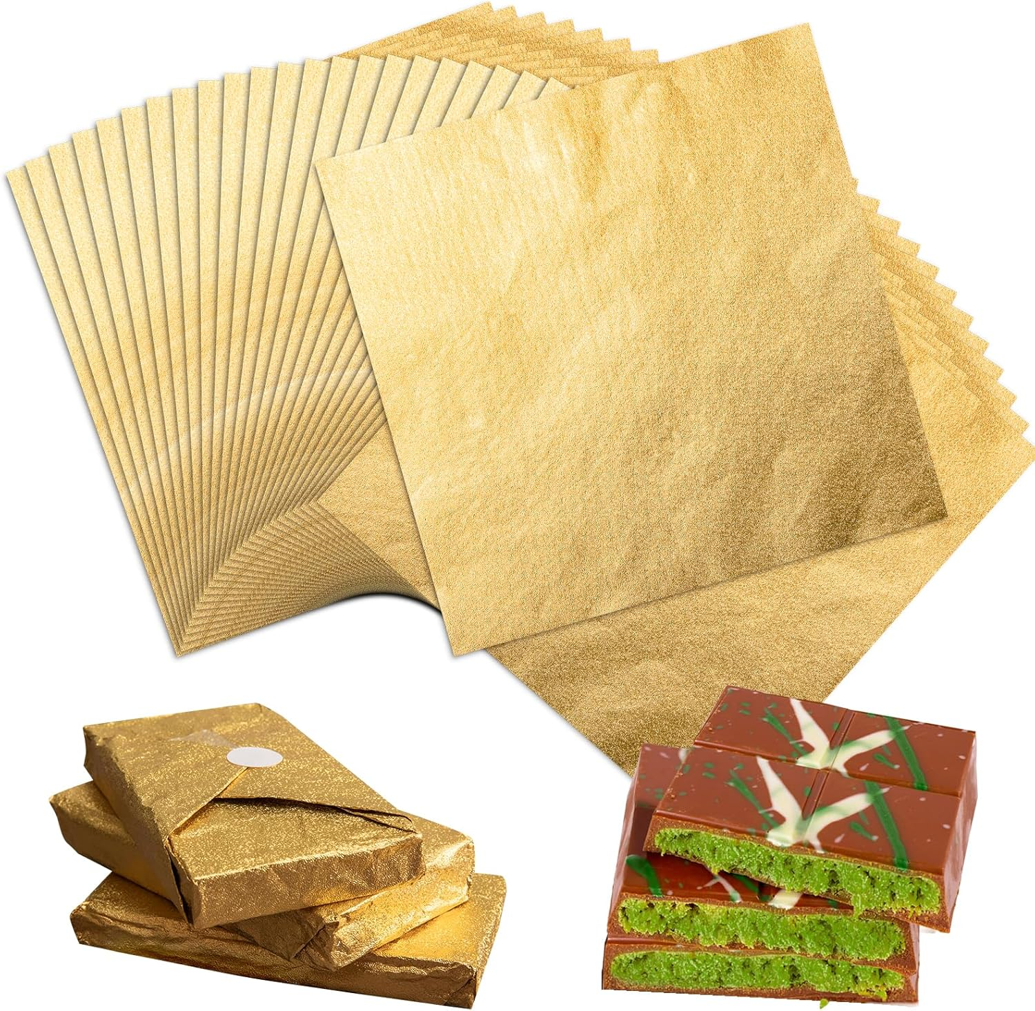 Pack of 50 Golden Aluminium Foil Paper Wrappers, Dubai Chocolate Packaging, 30 X 30 Cm, Sealing Stickers, Candy Packaging, Can Be Used for Packaging, Packaging, Decoration, DIY - Handmade