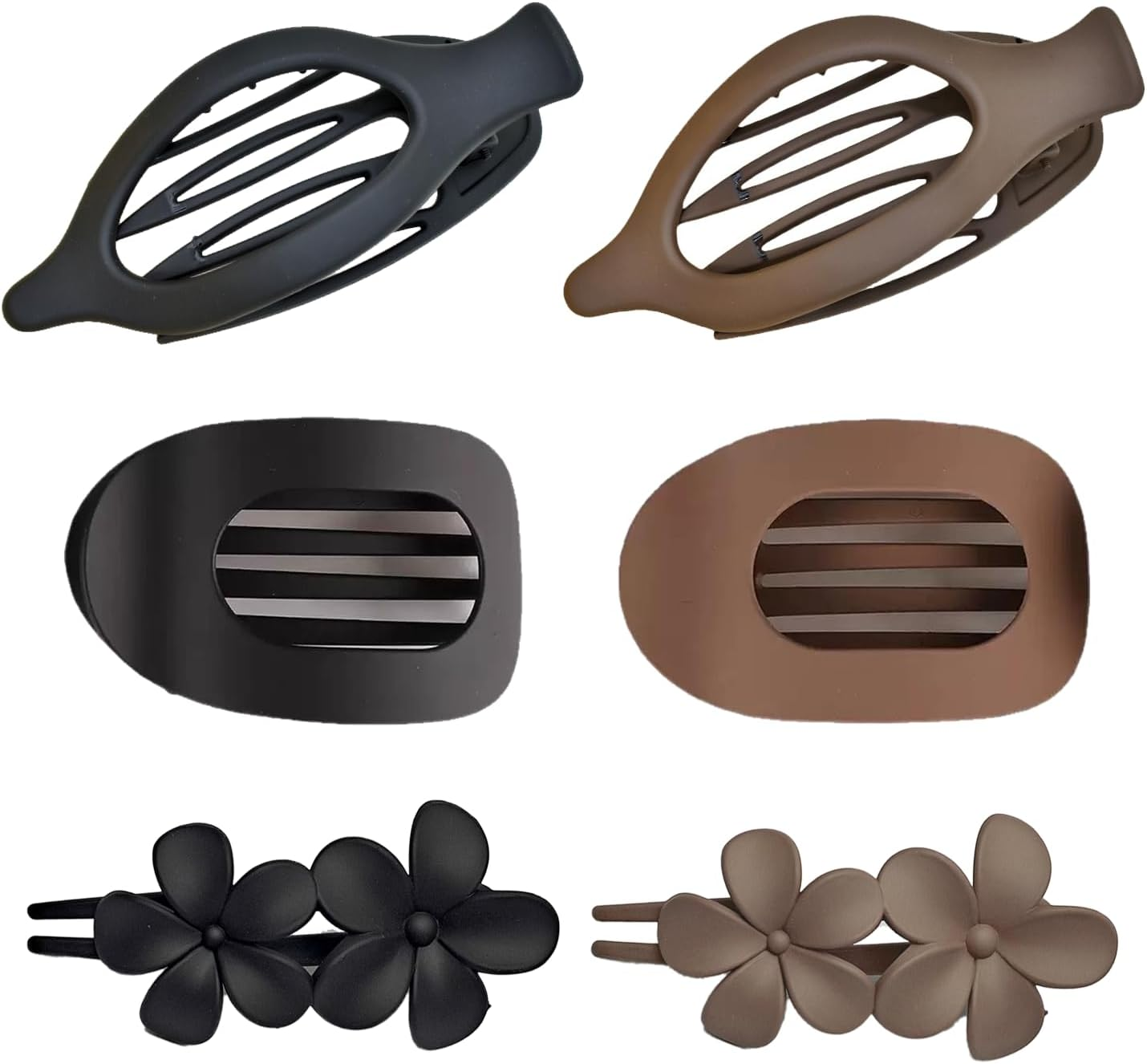 SSKHE 6 Pcs Flat Hair Claw Clips Set - 3 Styles with Black & Brown Colors | Flat Claw Clips for Women, Strong Hold Flat Hair Clips Ergonomic Design, Strong Hold, Ideal for Curly Hair and Styling image number 3