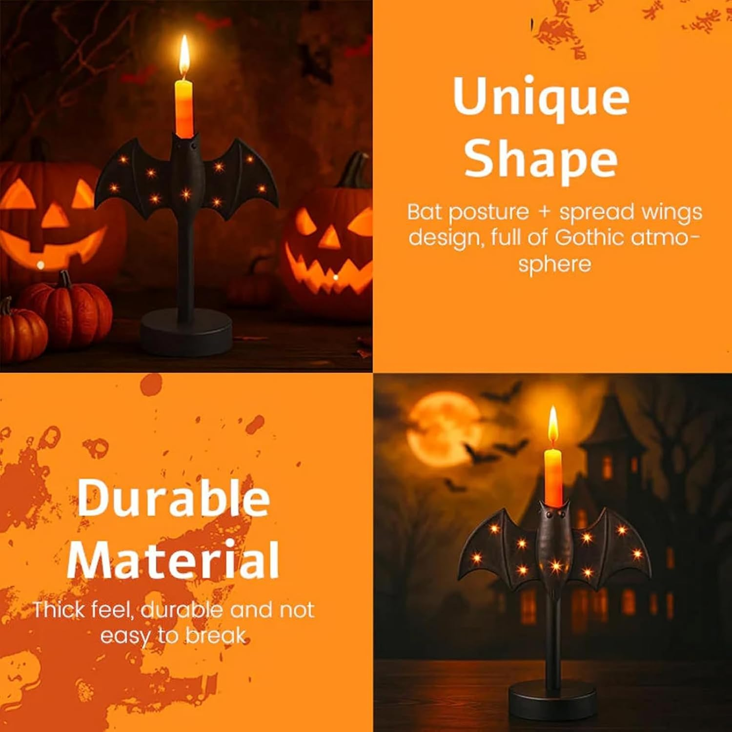 Light up Bat Candle Holders, Gothic Bat Candle Holder with LED Light, Desktop Decorations for Table Night Party Courtyard Desk Offices Bookshelf Autumn Yard Patio image number 1